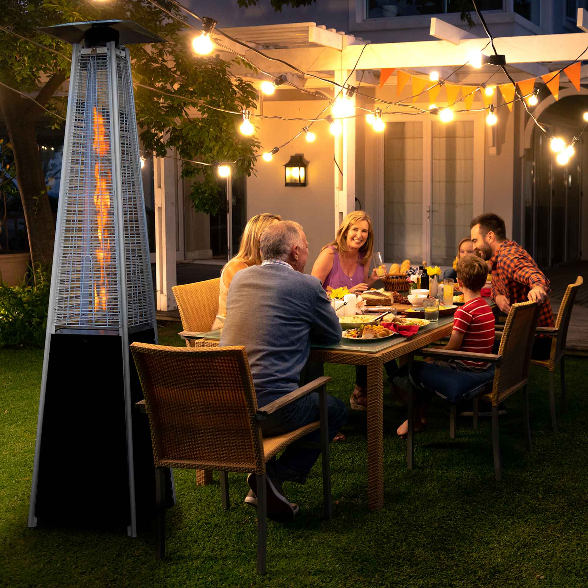 Pyramid Gas Patio Heater 13kW for Commercial & Domestic Use, Supplied with Cover, Black - DG224 - Dellonda