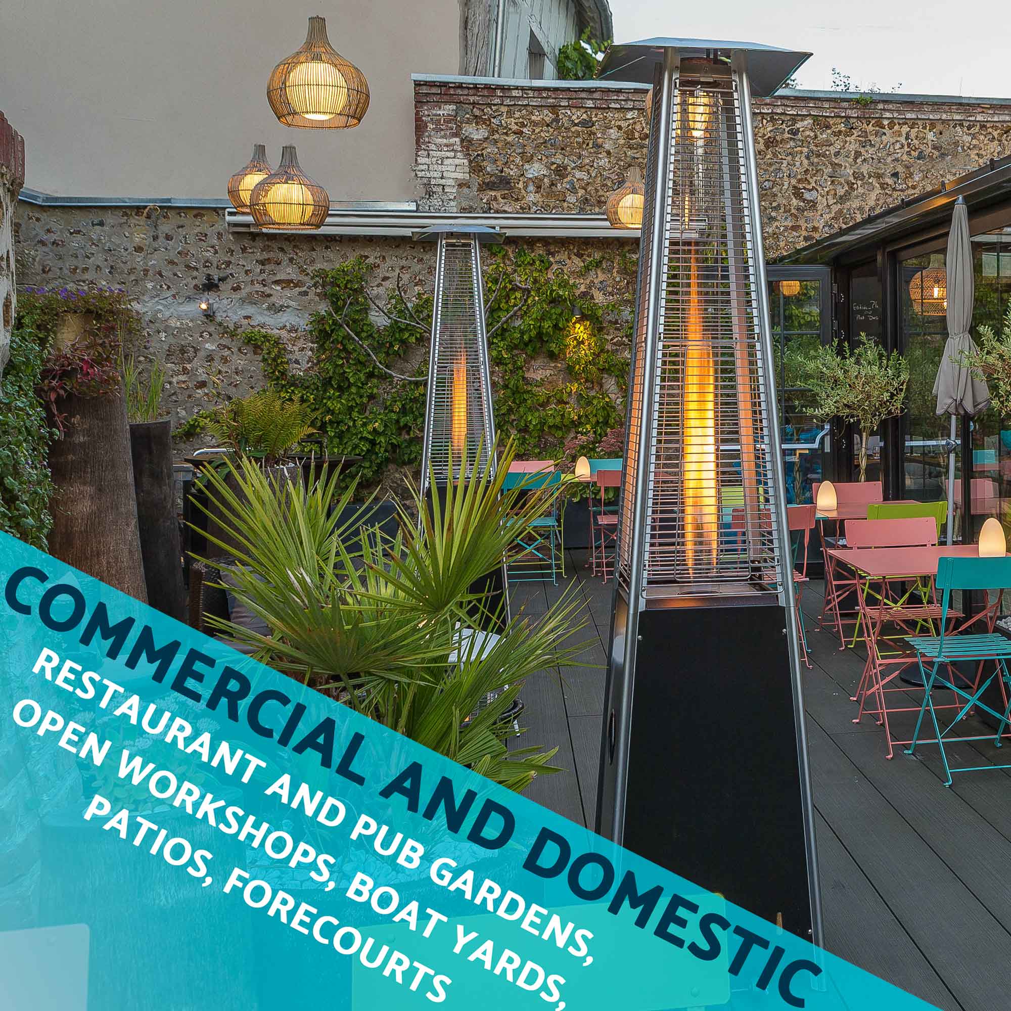 Pyramid Gas Patio Heater 13kW for Commercial & Domestic Use, Supplied with Cover, Black - DG224 - Dellonda