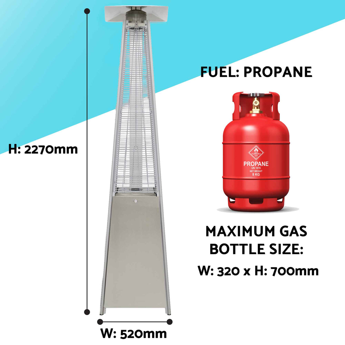 Pyramid Gas Patio Heater 13kW for Commercial u0026 Domestic Use, with Cove -  Dellonda