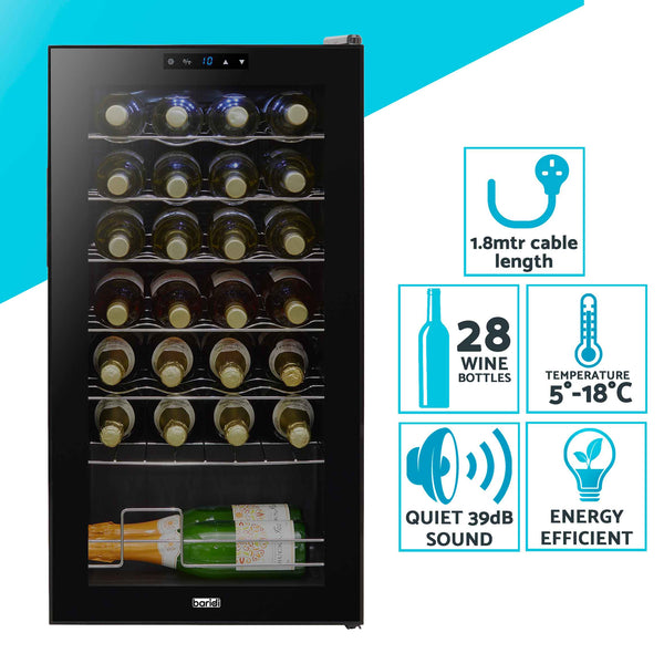 DH10 Baridi 28 Bottle Wine Cooler/Fridge, Digital Touch Screen