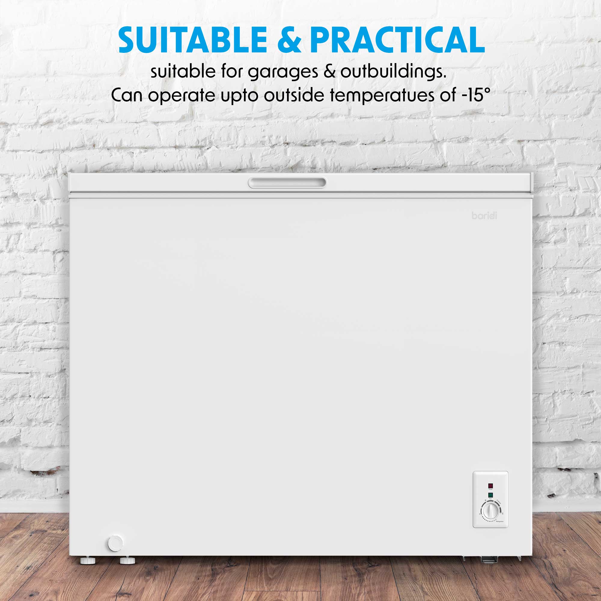Baridi Freestanding Chest Freezer, 199L, Garage and Outbuilding Safe, Thermostat, White - DH111