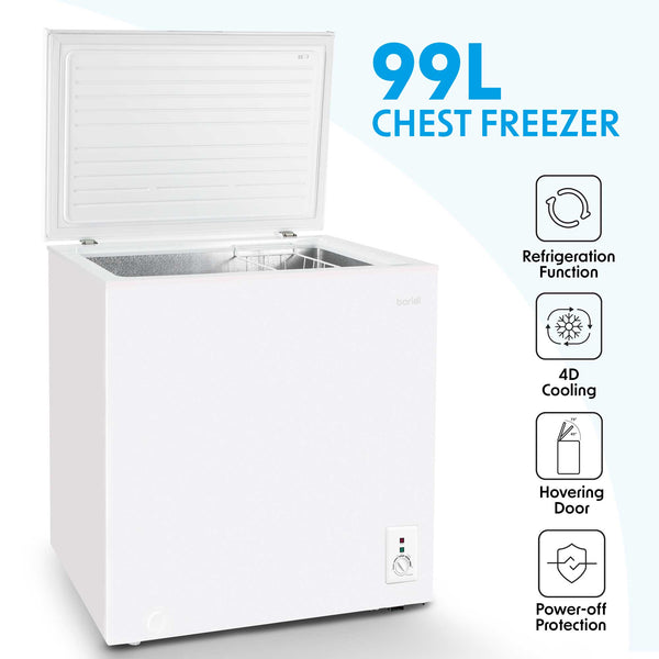 Baridi Freestanding Chest Freezer, 99L, Garage and Outbuilding Safe, A