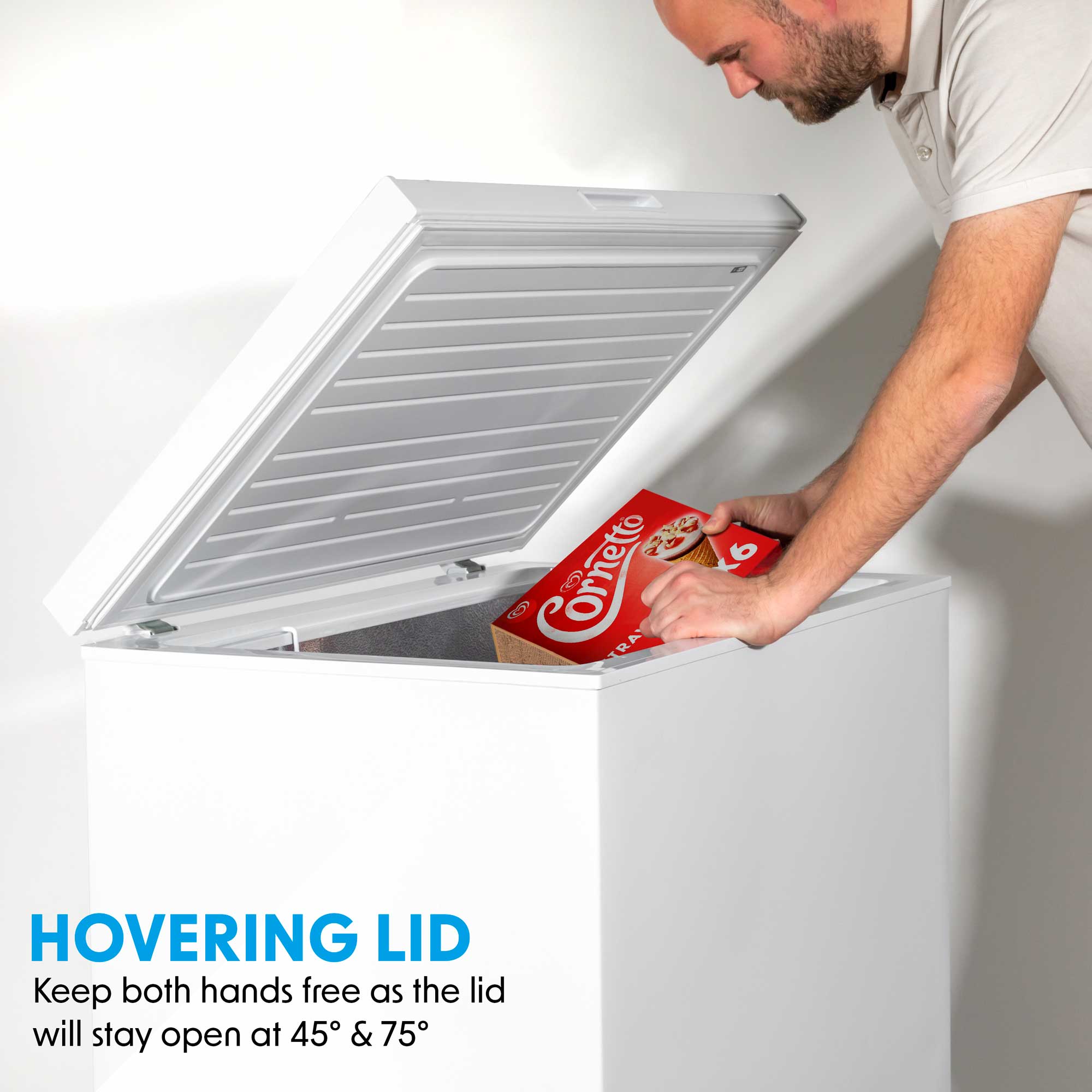 Baridi Freestanding Chest Freezer, 142L, Garage and Outbuilding Safe, Adj. Thermostat, White - DH120