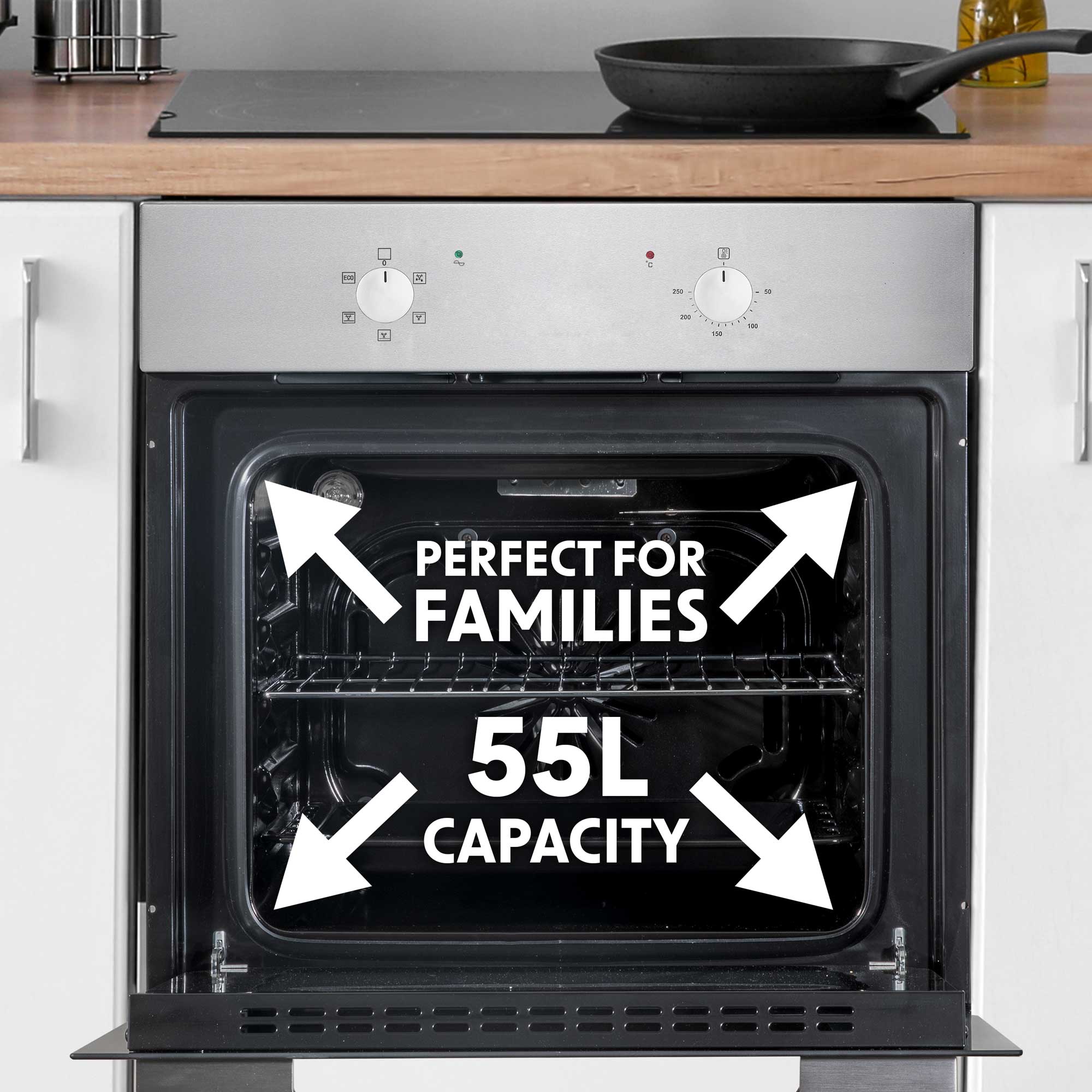 Baridi 4 Zone Ceramic Hob, 5 Function Fan-Assisted Oven & Curved Glass Cooker Hood Bundle - DH187 - Dellonda