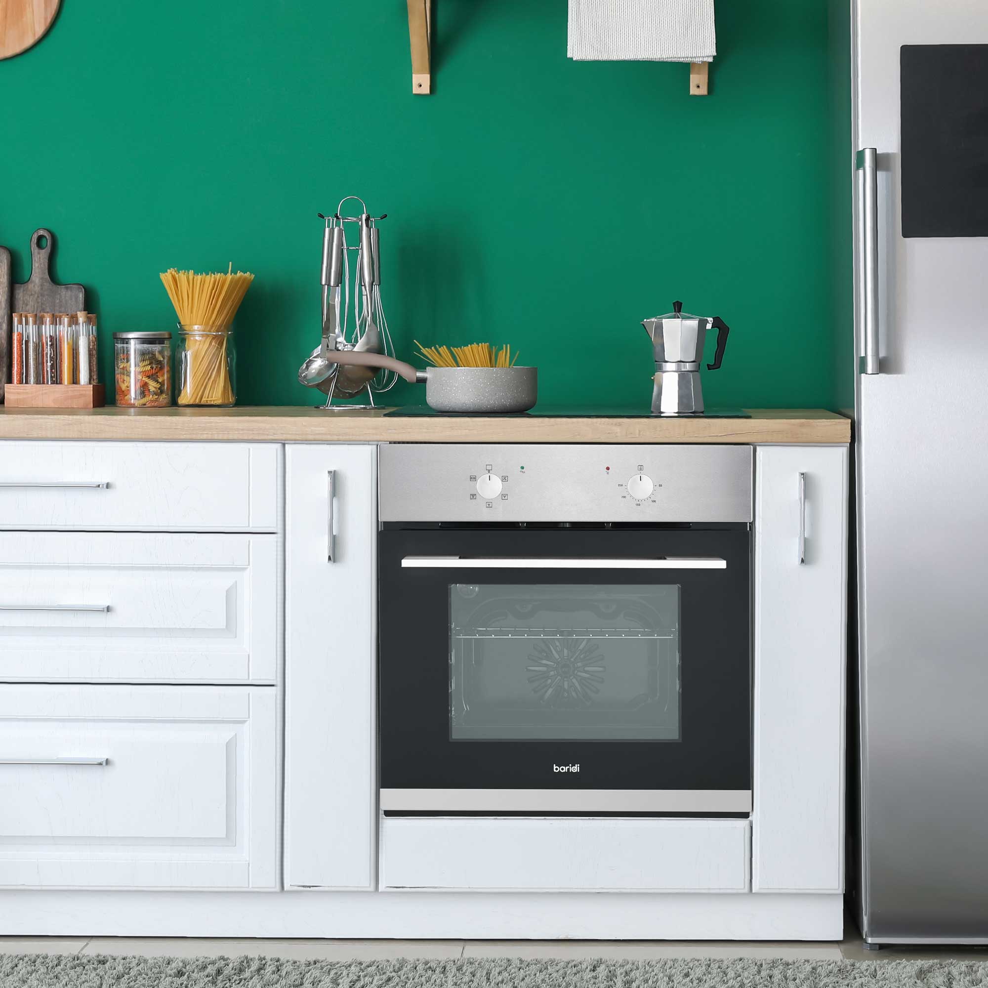 Baridi 4 Zone Ceramic Hob, 5 Function Fan-Assisted Oven & Curved Glass Cooker Hood Bundle - DH187 - Dellonda