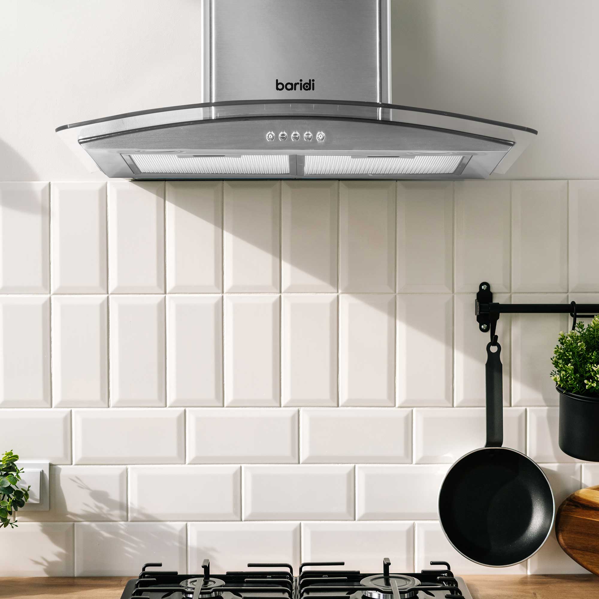 Baridi 4 Zone Ceramic Hob, 5 Function Fan-Assisted Oven & Curved Glass Cooker Hood Bundle - DH187 - Dellonda
