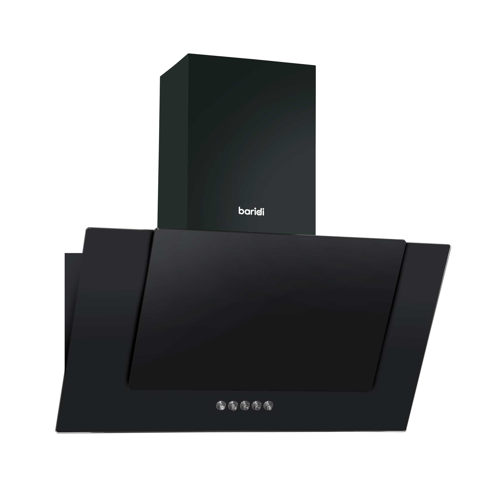 Baridi 60cm Angled Chimney Cooker Hood with Carbon Filters, LED Lamp, Black Glass - DH129 - Dellonda