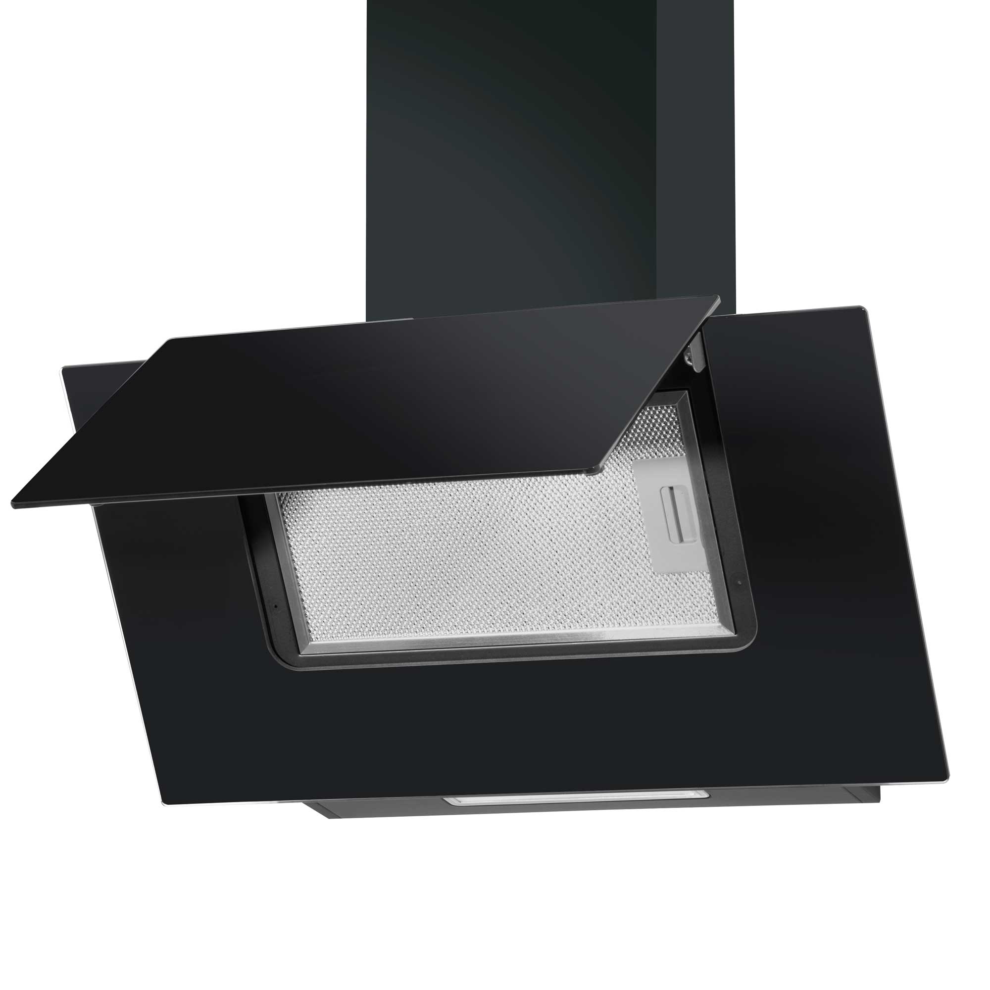 Baridi 60cm Angled Chimney Cooker Hood with Carbon Filters, LED Lamp, Black Glass - DH129 - Dellonda