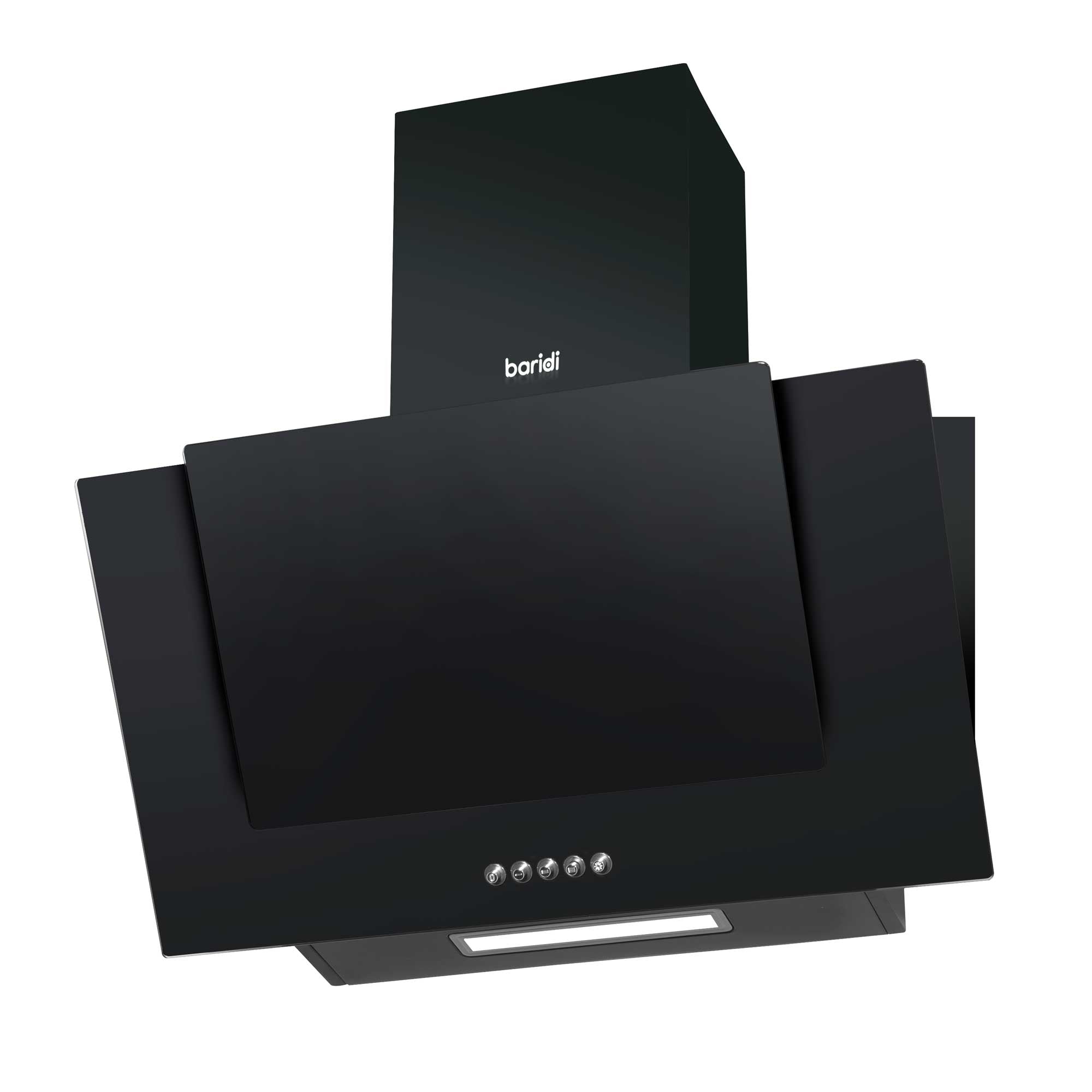 Baridi 60cm Angled Chimney Cooker Hood with Carbon Filters, LED Lamp, Black Glass - DH129 - Dellonda