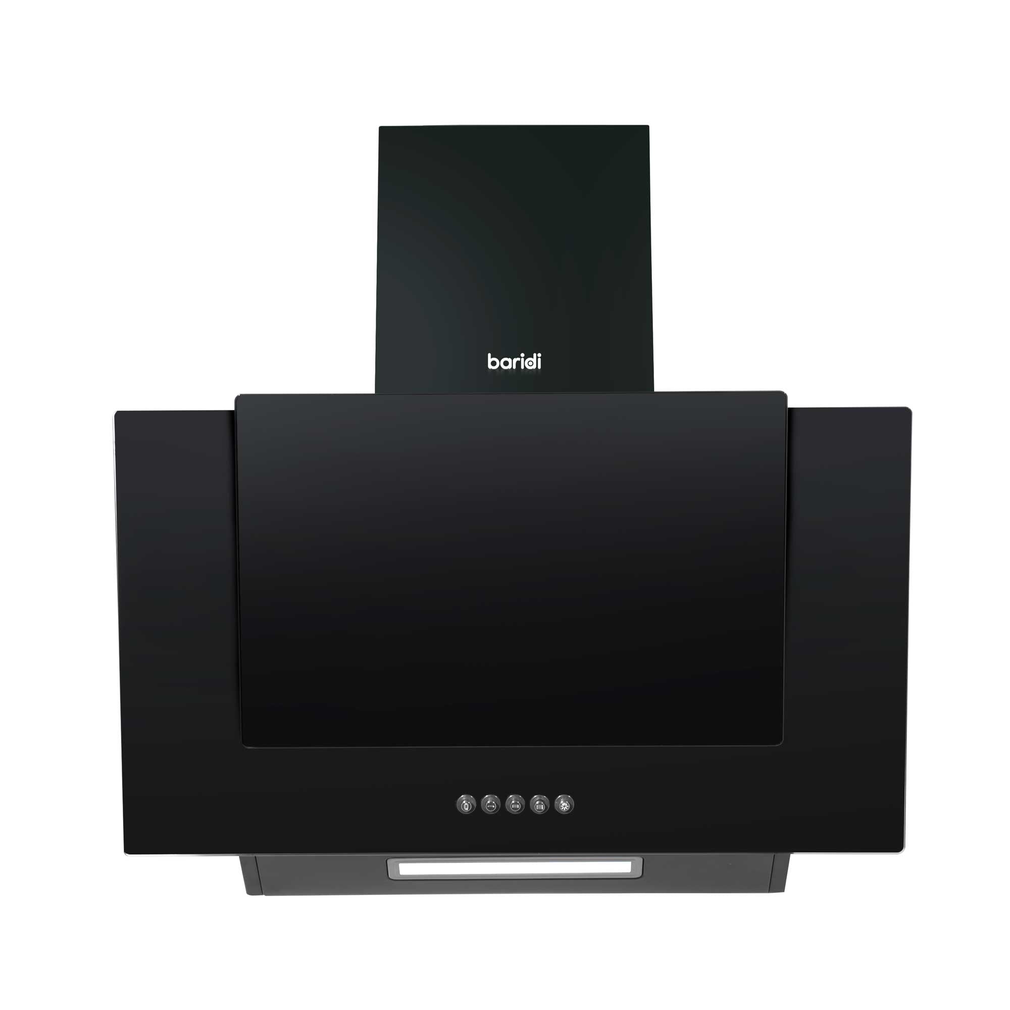 Baridi 60cm Angled Chimney Cooker Hood with Carbon Filters, LED Lamp, Black Glass - DH129 - Dellonda
