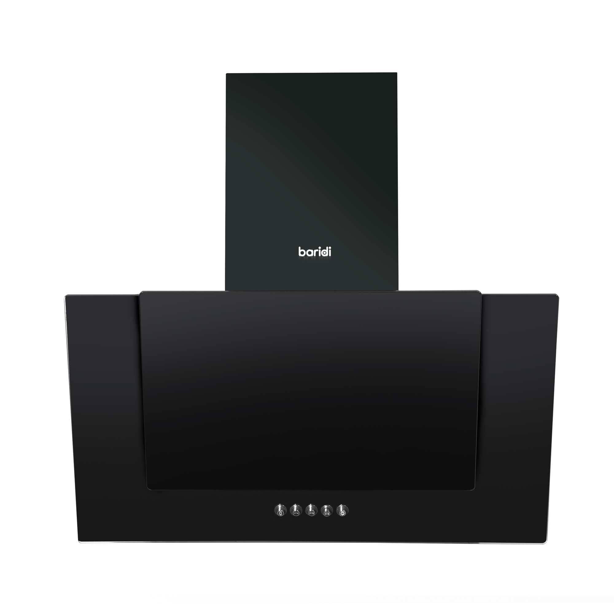 Baridi 60cm Angled Chimney Cooker Hood with Carbon Filters, LED Lamp, Black Glass - DH129 - Dellonda