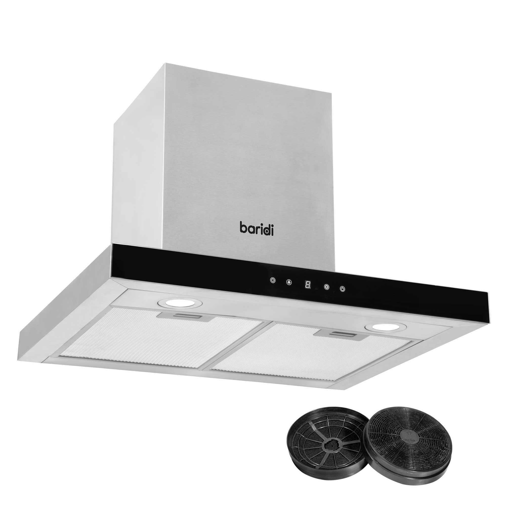 Baridi 60cm T Shape Chimney Cooker Hood with Carbon Filters & Splashba