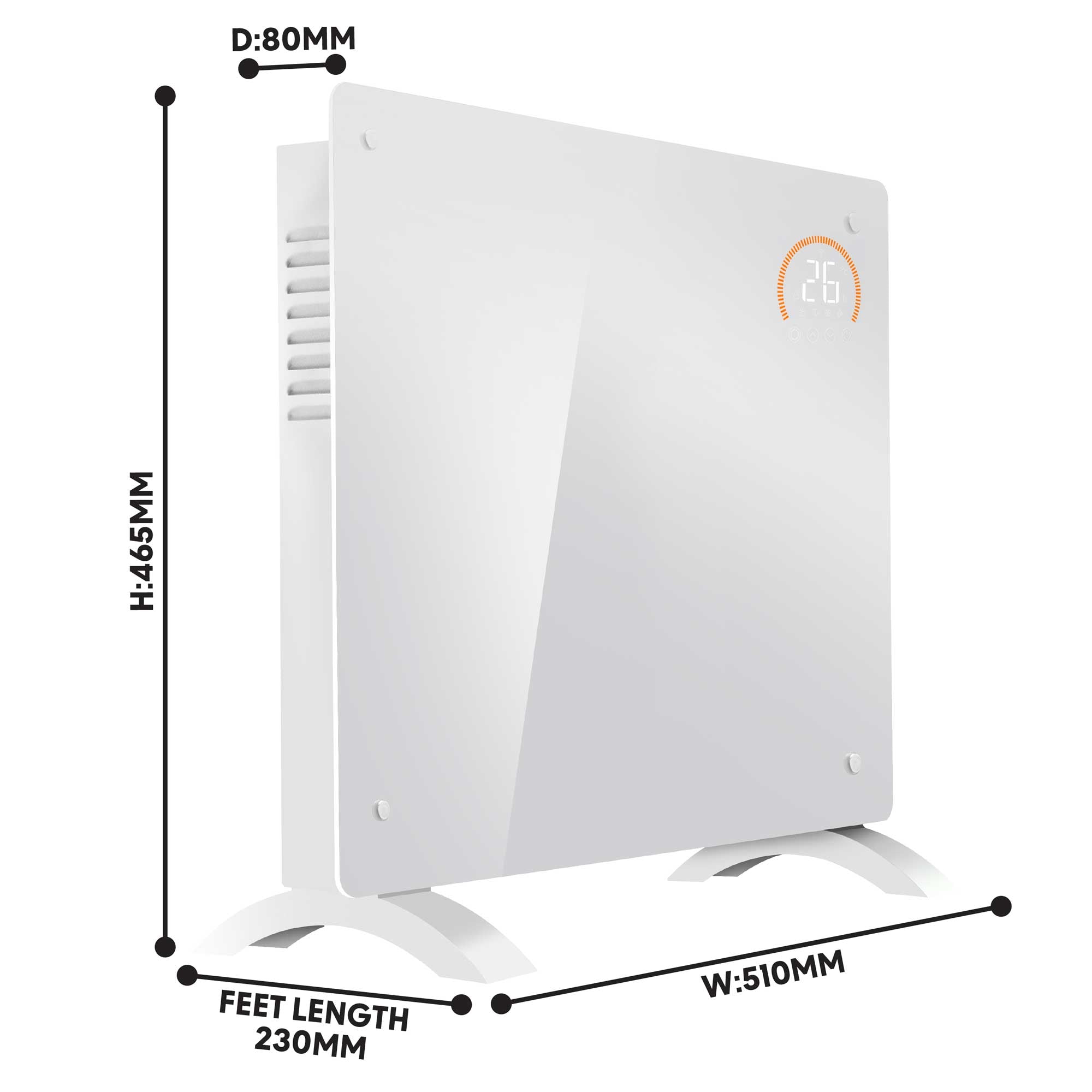 Baridi, Electric Glass Panel Heater, 1000W, 24/7 Timer, Wi-Fi Enabled, Remote Control, White, DH136 - Dellonda