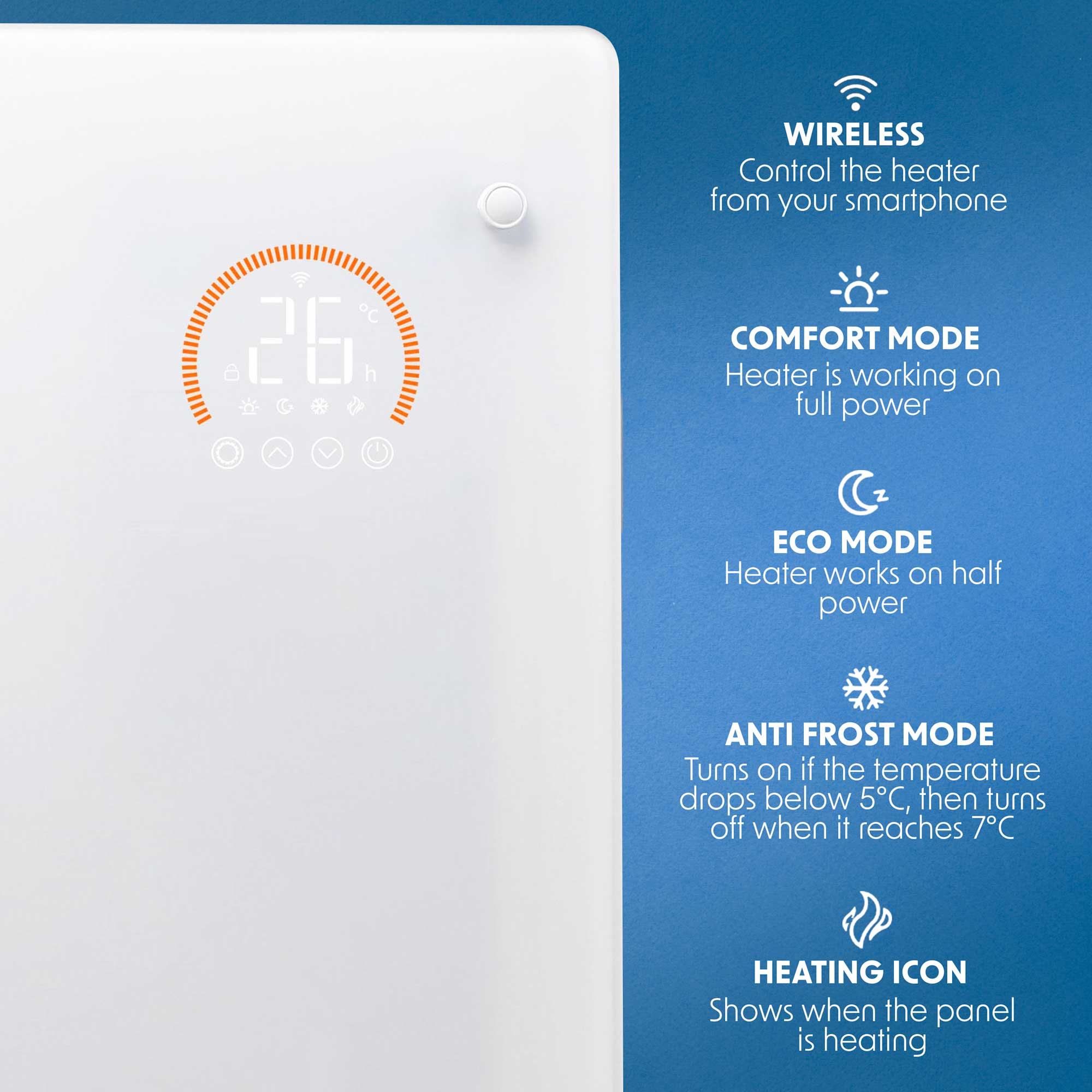Baridi, Electric Glass Panel Heater, 1500W, 24/7 Timer, Wi-Fi Enabled, Remote Control, White, DH138 - Dellonda