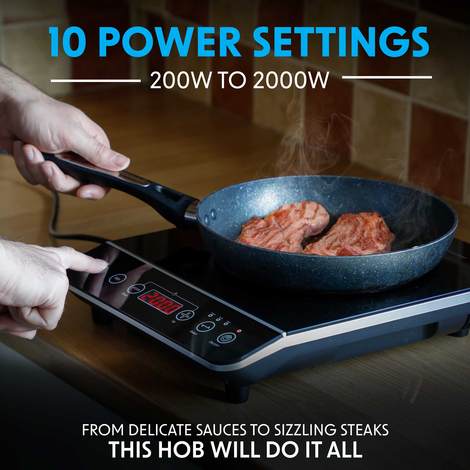 Baridi Portable Induction Hob: Single Zone, 2000W, 10 Power Settings, Timer Function, Black - DH145