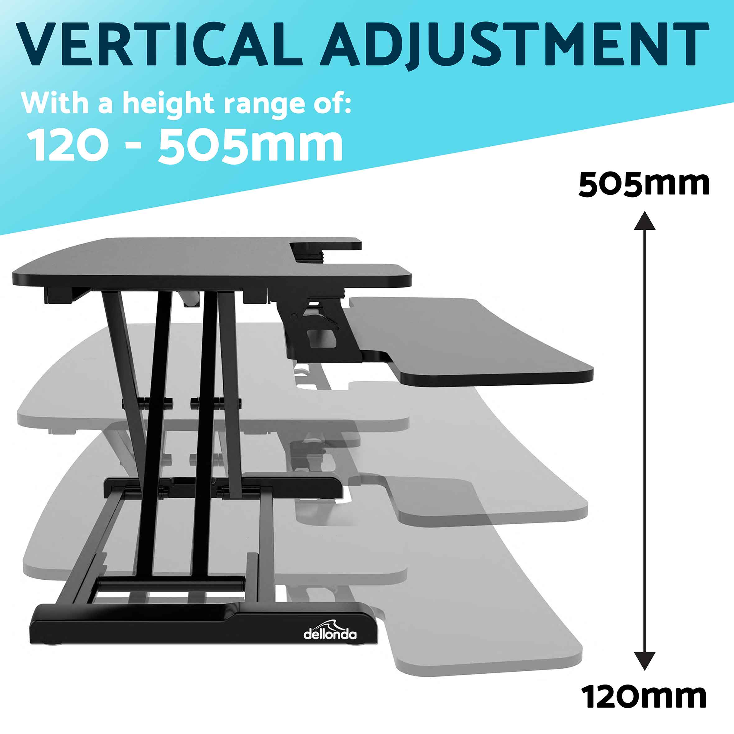 71cm Height Adjustable Standing Desk Converter Riser, 50cm Max Height, 15kg Capacity - DH14 - Dellonda