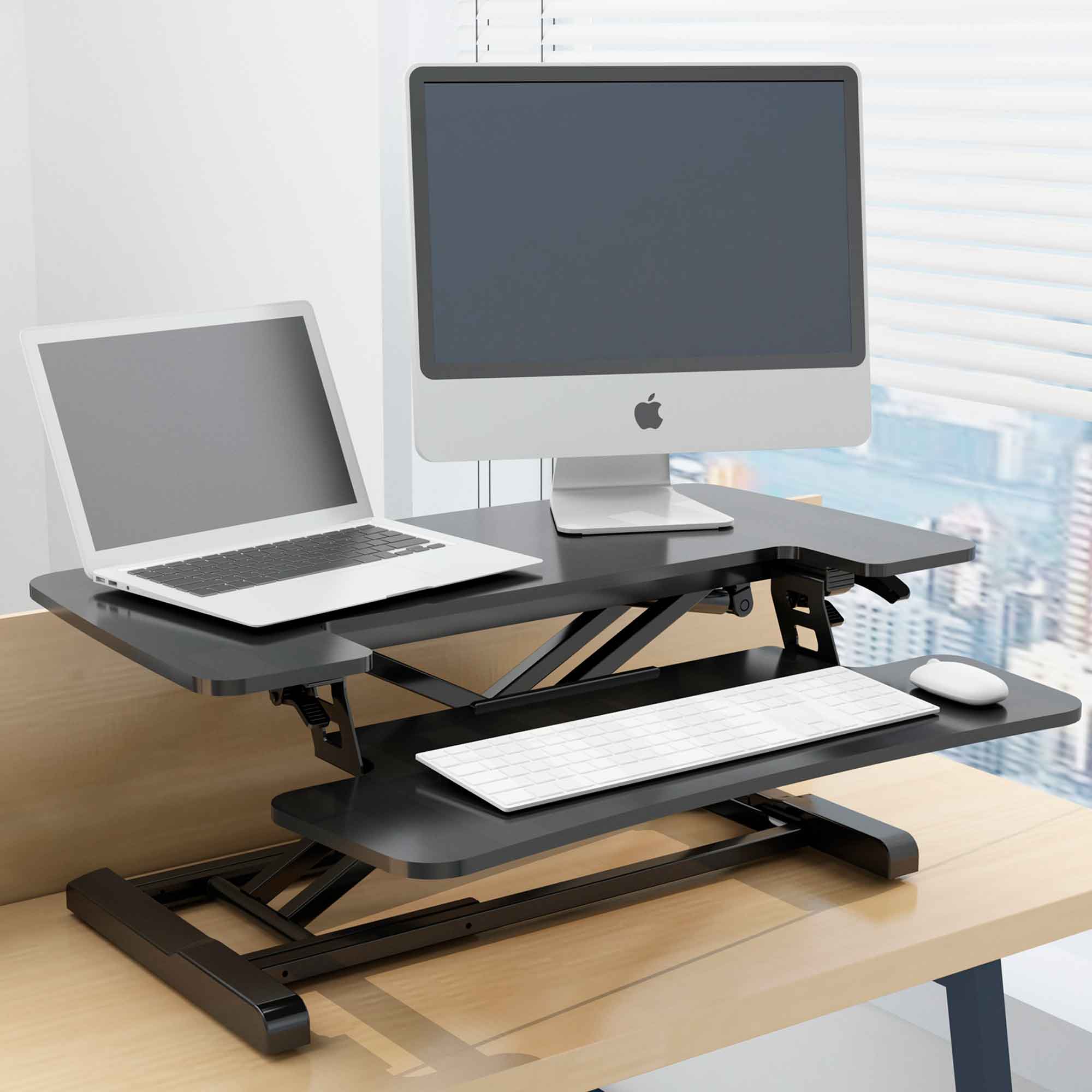 71cm Height Adjustable Standing Desk Converter Riser, 50cm Max Height, 15kg Capacity - DH14 - Dellonda