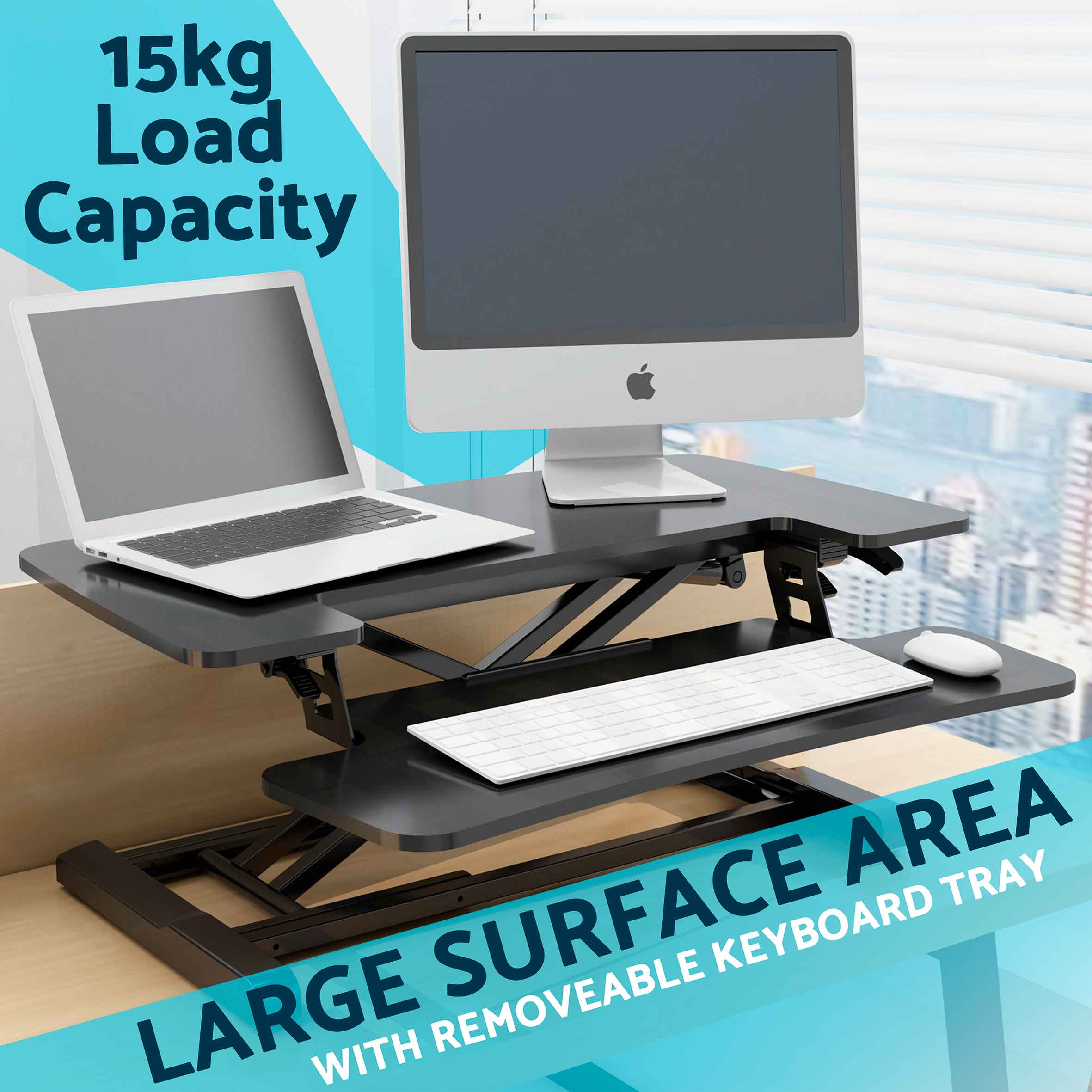 71cm Height Adjustable Standing Desk Converter Riser, 50cm Max Height, 15kg Capacity - DH14 - Dellonda