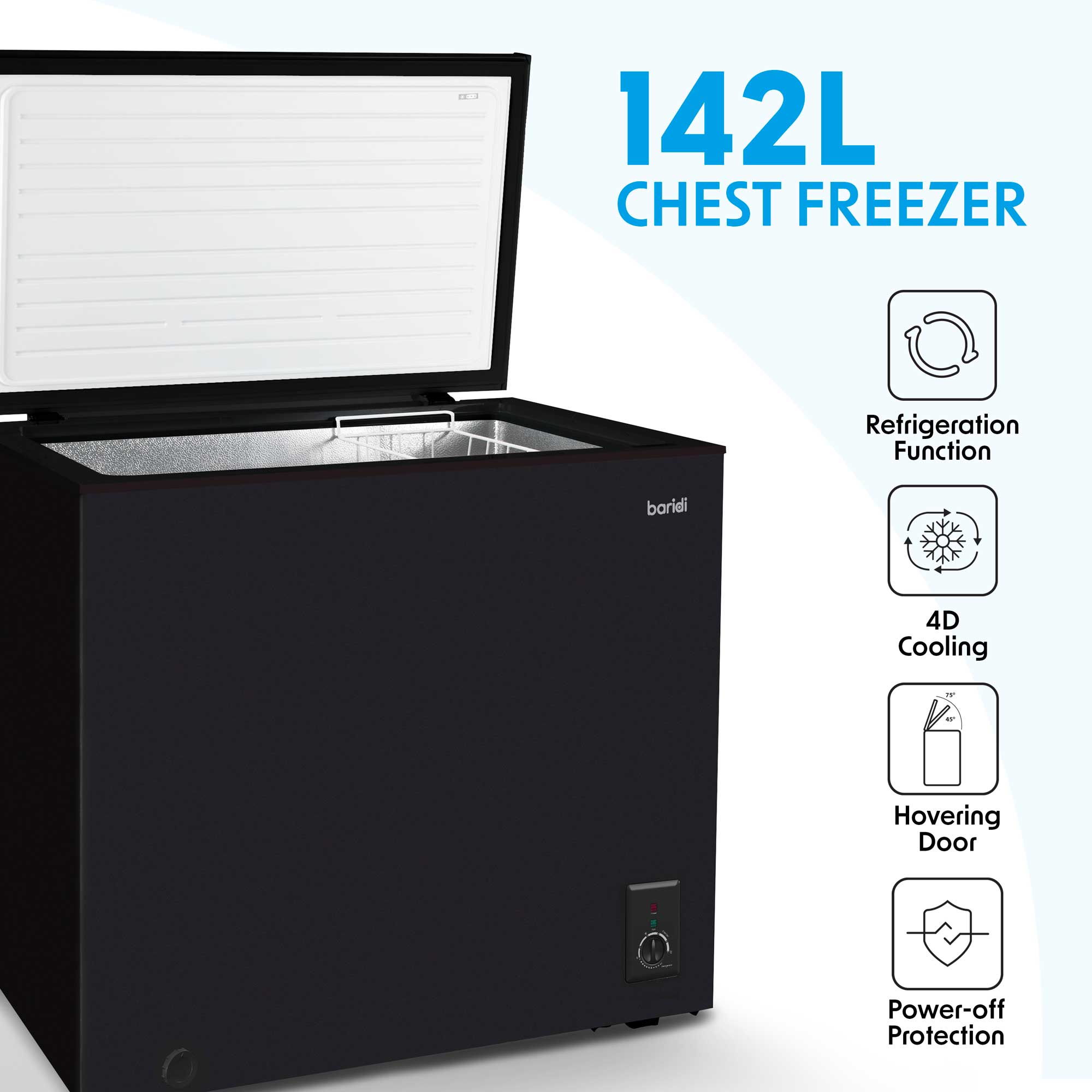 Freestanding Chest Freezer 142L Capacity Black Dellonda