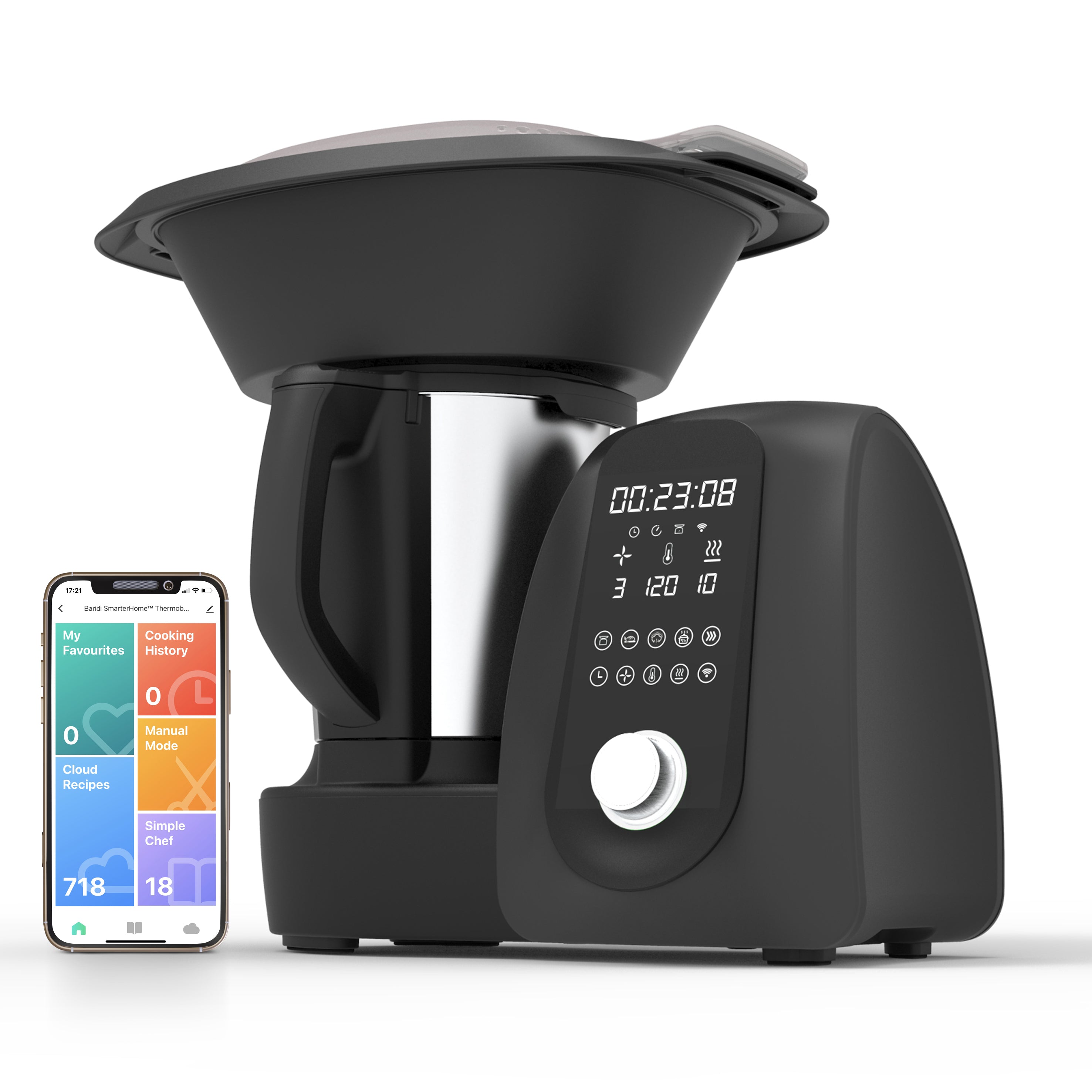 Baridi All-in-One Smart Thermo-Cooker, 18 Preset Functions, App Guided Recipes, Black – DH163