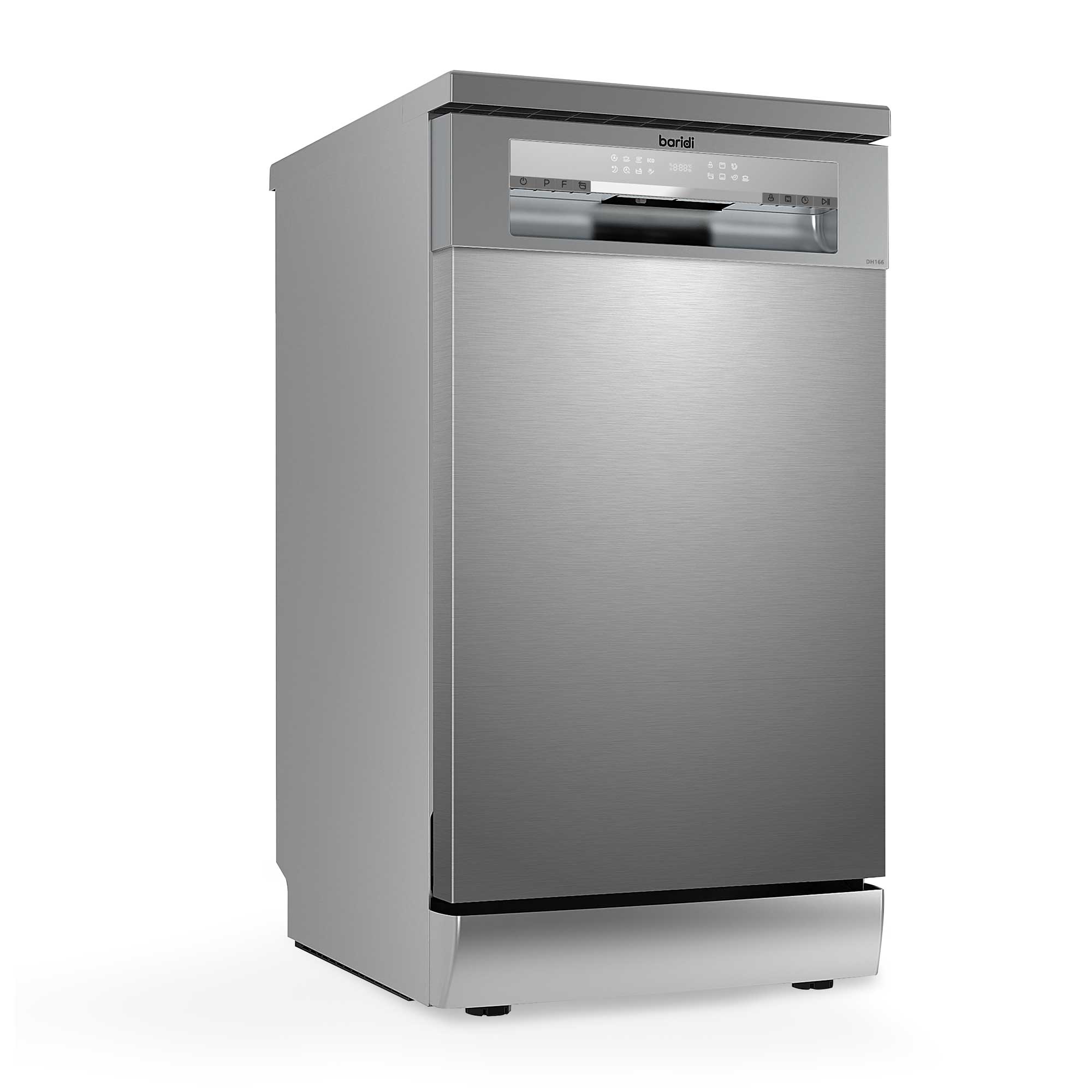 Baridi 45cm Slimline Freestanding Dishwasher, 10 Place Settings, 8 Programs, Silver - DH166