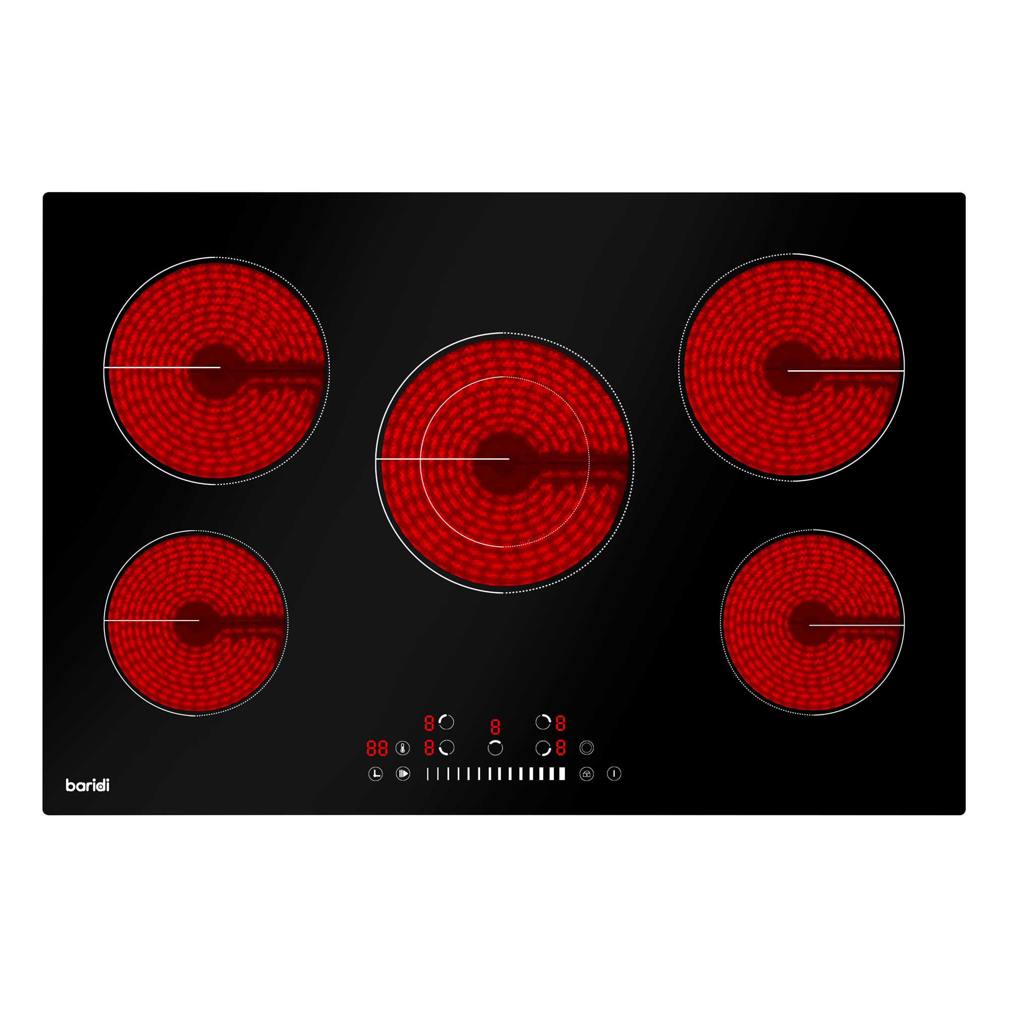 77cm Ceramic Hob with 5 Cooking Zones, Slider Touch Control, Timer Setting, 8200W - DH175 - Dellonda