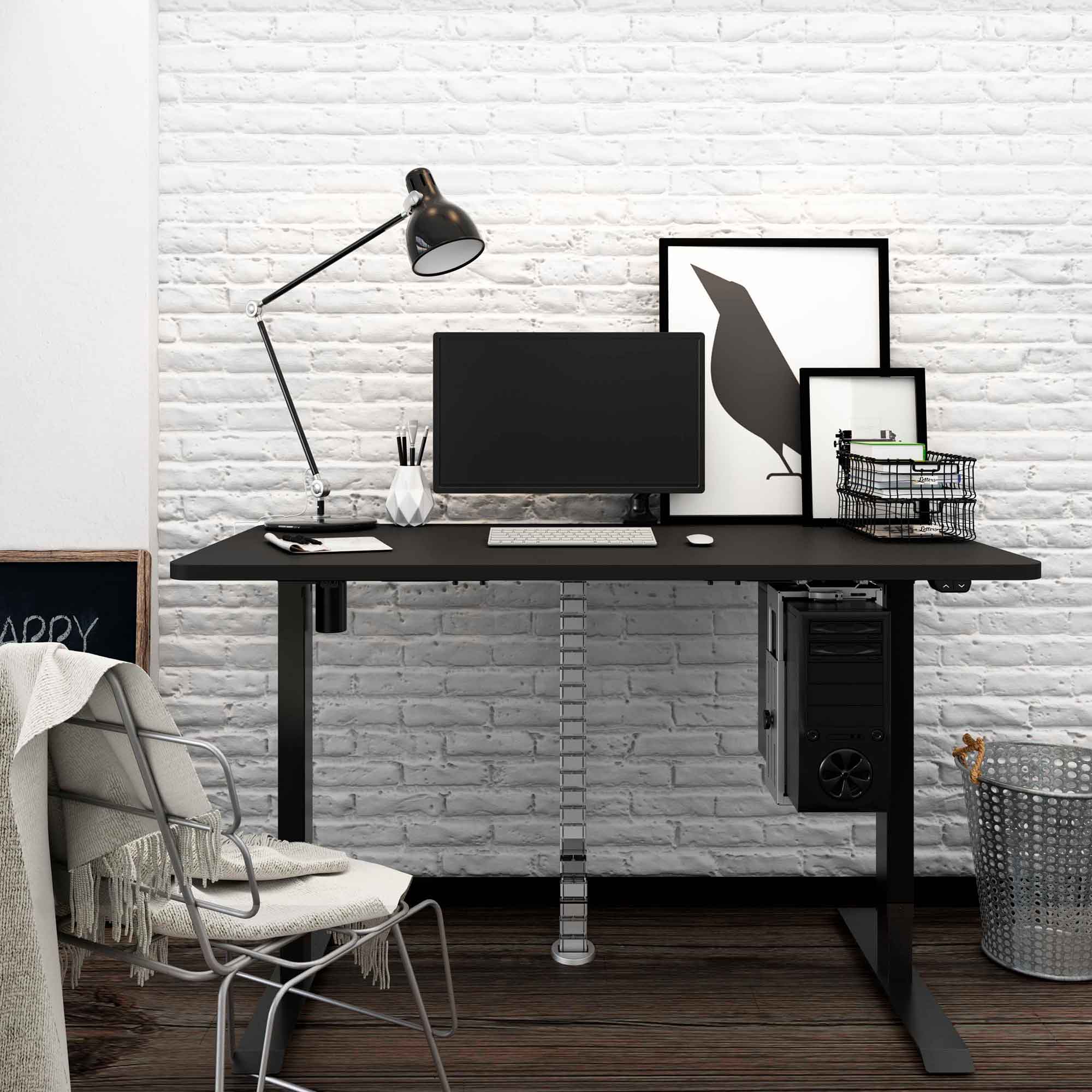 Single Motor Adjustable Standing Desk Frame, 70kg Capacity, Black - DH17 - Dellonda