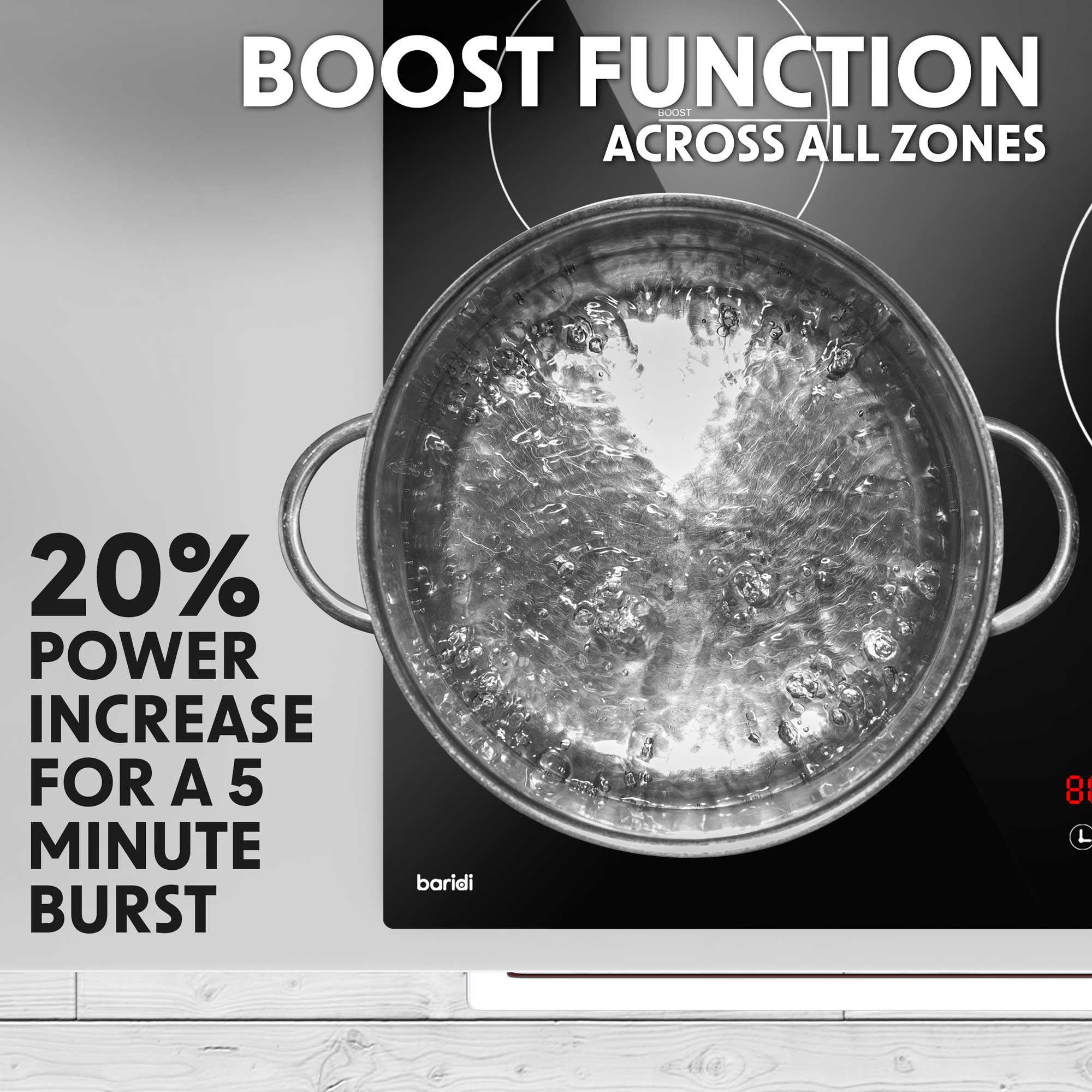 90cm Induction Hob, 5 Cooking Zones, Boost Function, 9 Settings, Slider Touch Control, 9300W - DH180 - Dellonda