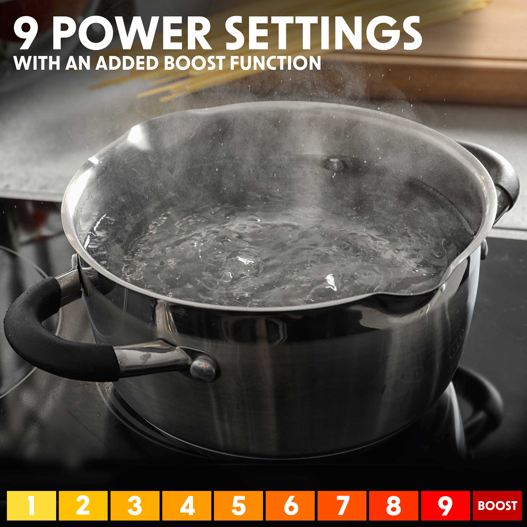 90cm Induction Hob, 5 Cooking Zones, Boost Function, 9 Settings, Slider Touch Control, 9300W - DH180 - Dellonda