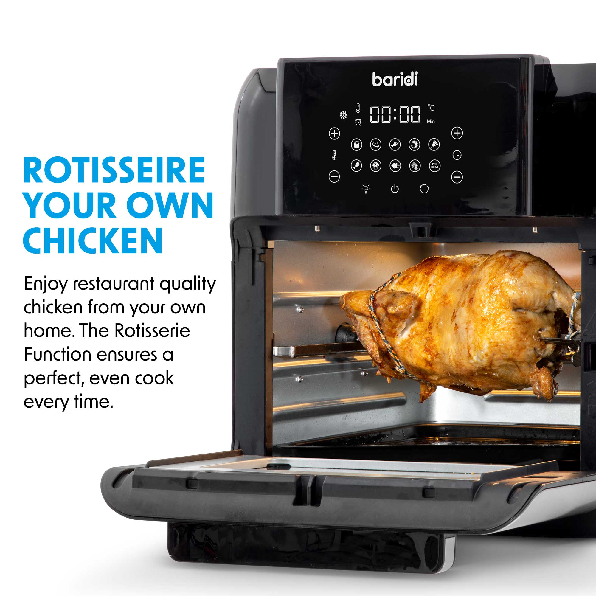 Baridi 1500W Air Fryer, Rotisserie and Grill, 10 Functions with Accessory Kit, 12L - DH191