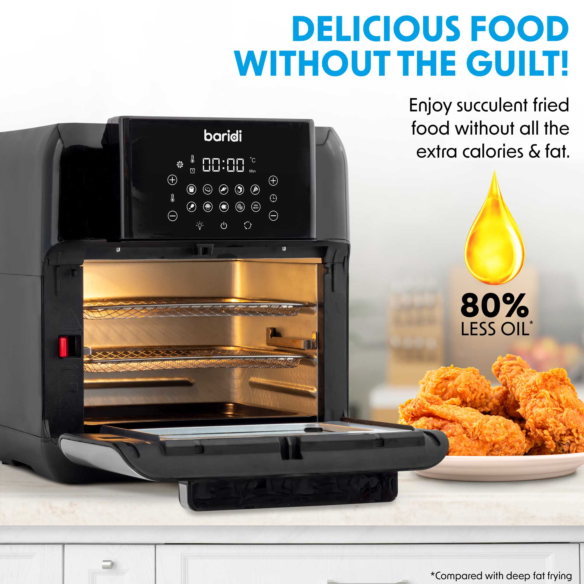 Baridi 1500W Air Fryer, Rotisserie and Grill, 10 Functions with Accessory Kit, 12L - DH191