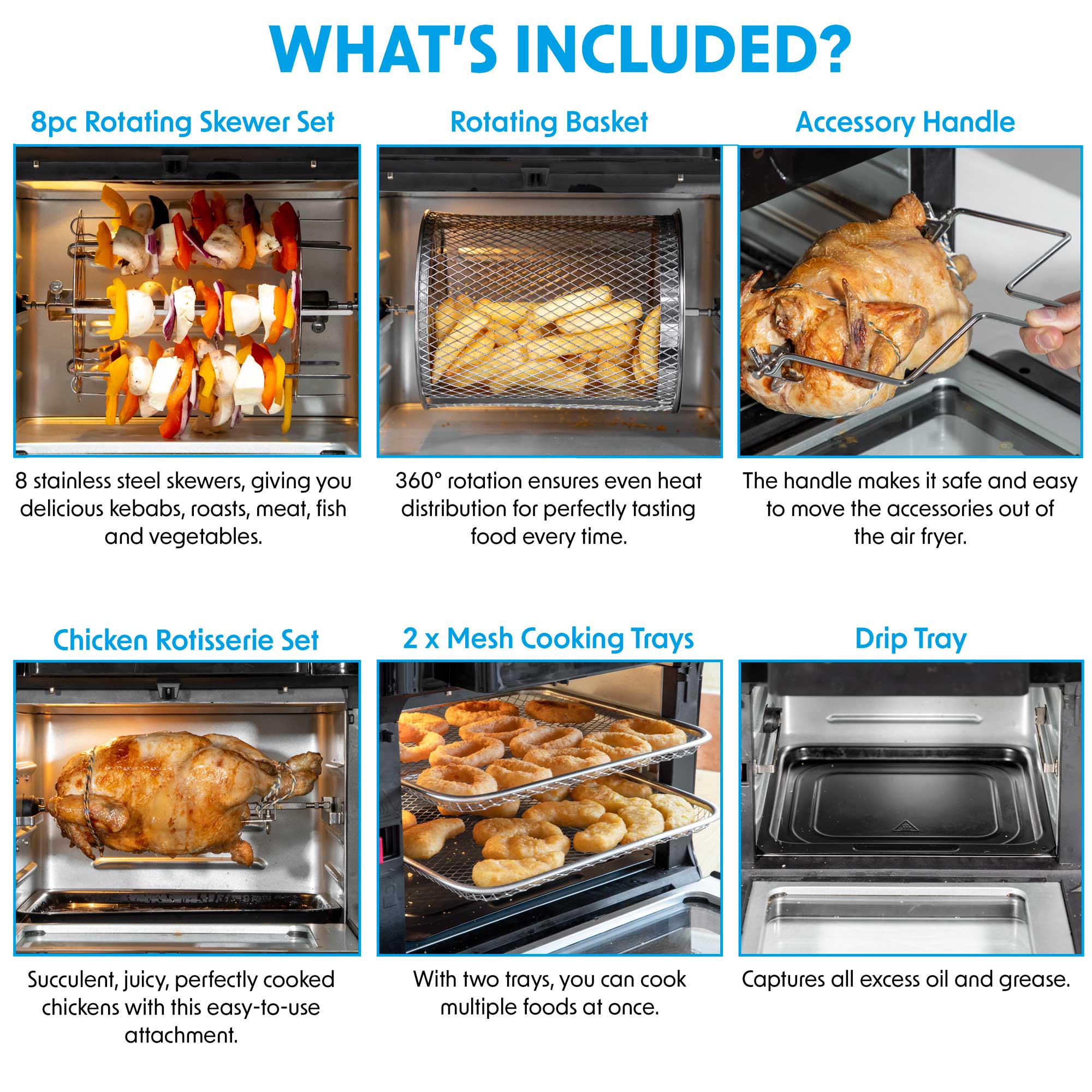 Baridi 1500W Air Fryer, Rotisserie and Grill, 10 Functions with Accessory Kit, 12L - DH191