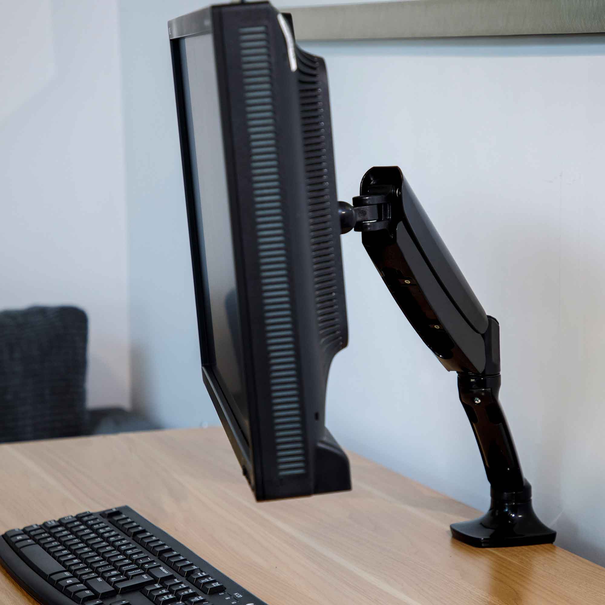Adjustable & Rotating Single Monitor Arm, 9kg Load Capacity, 10-27" Screens - Black - DH24 - Dellonda