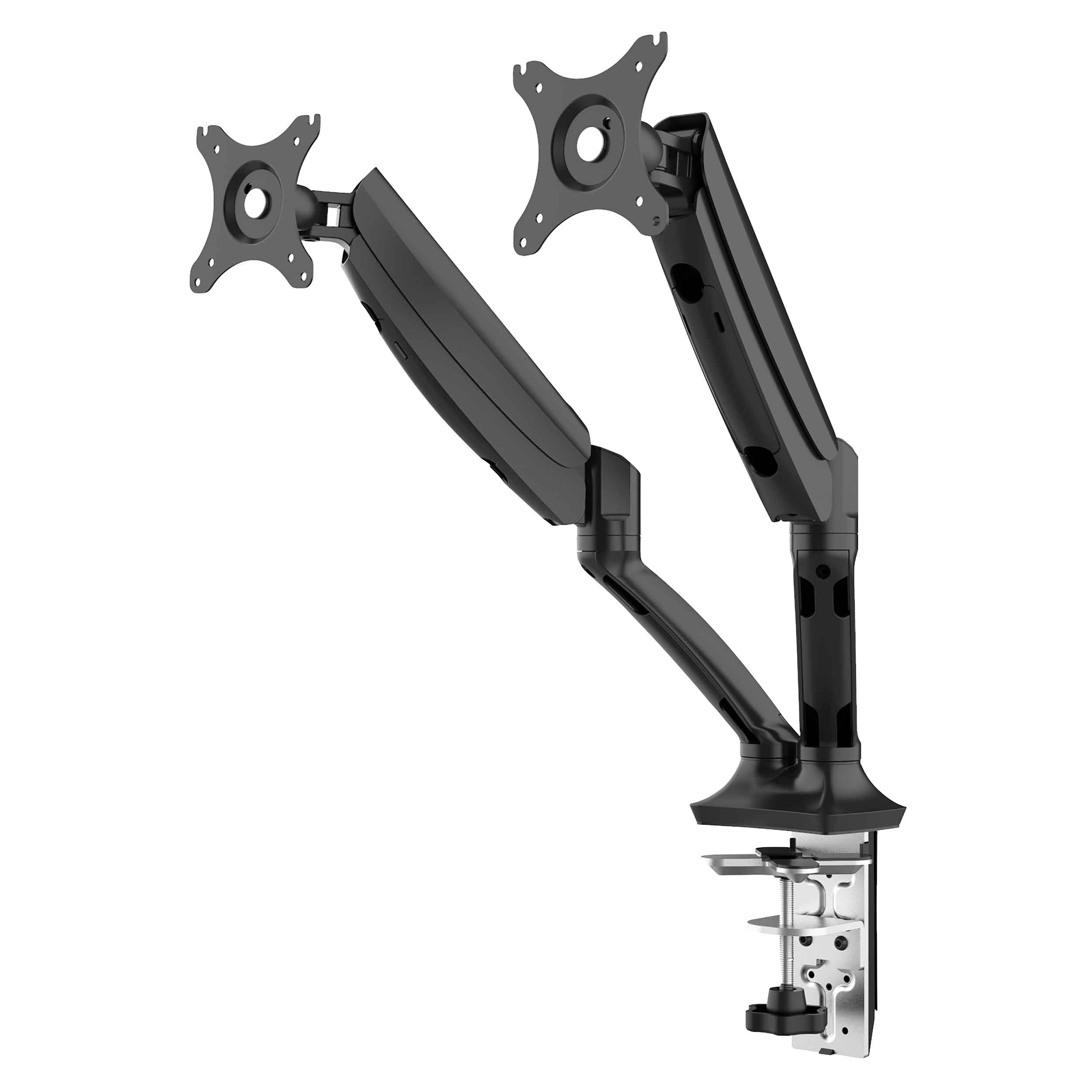 Adjustable & Rotating Double Monitor Arms, 9kg Load Capacity, 10-27" Screens - Black - DH25 - Dellonda