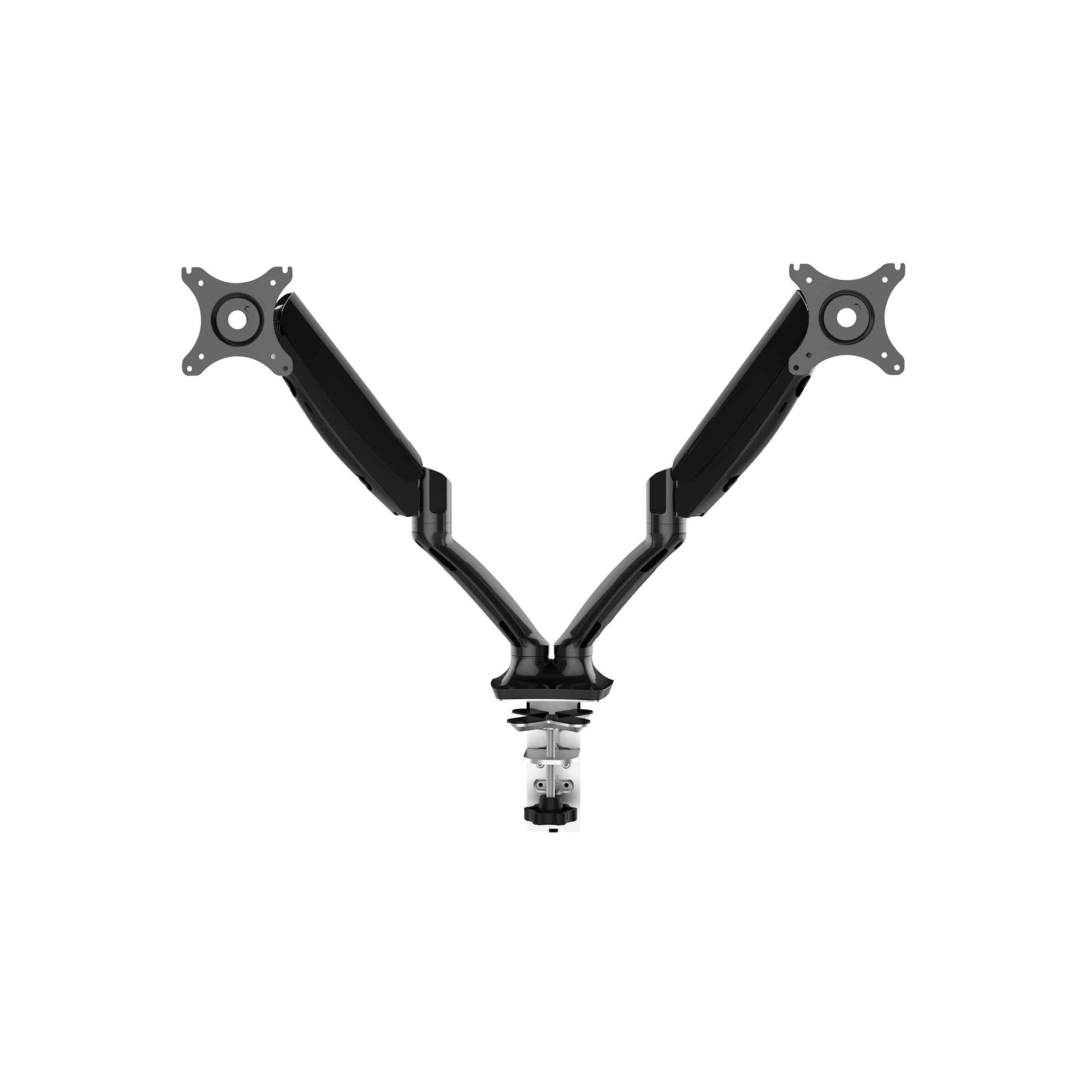 Adjustable & Rotating Double Monitor Arms, 9kg Load Capacity, 10-27" Screens - Black - DH25 - Dellonda