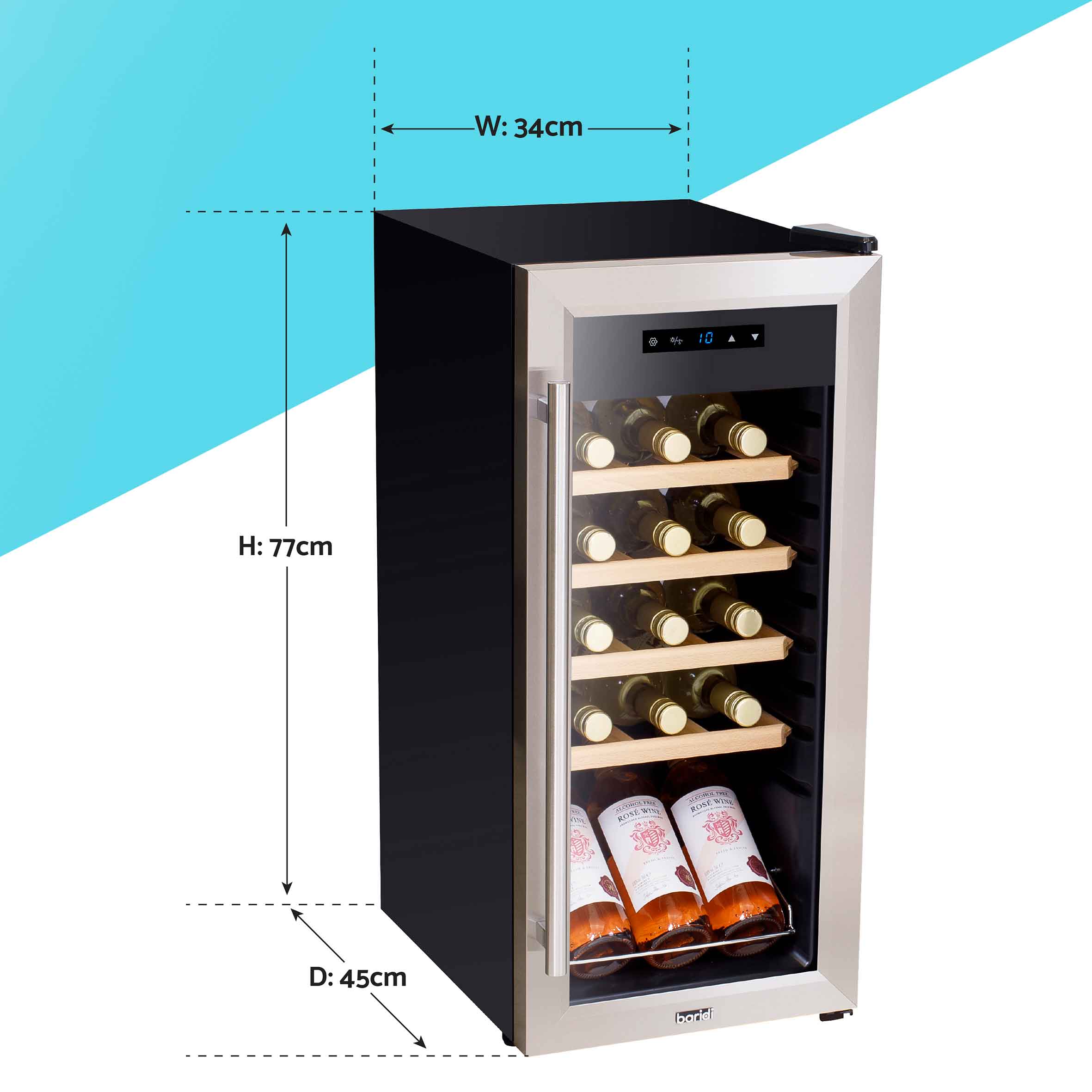Baridi 18 Bottle Wine Cooler Fridge with Digital Touch Screen Controls