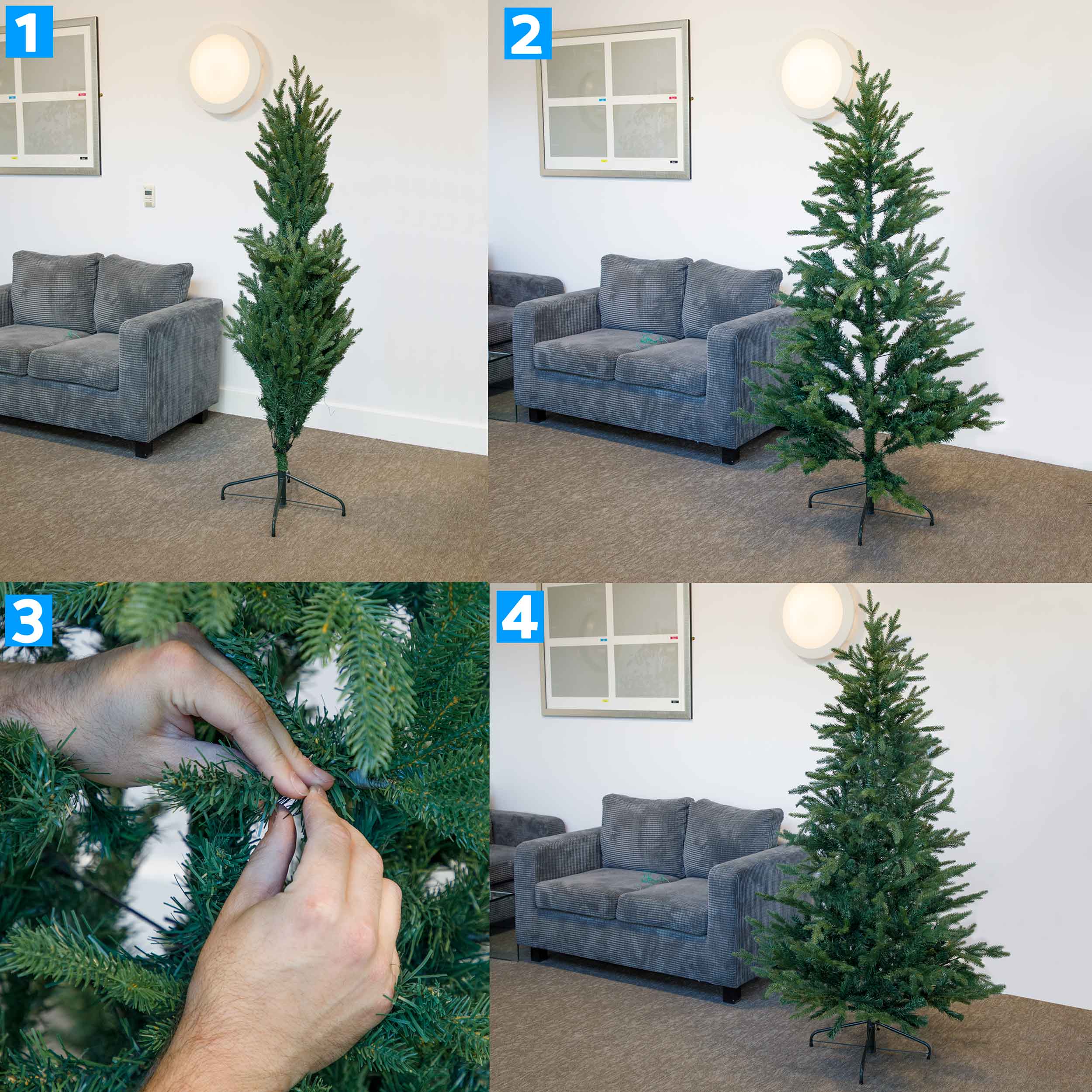 Pre-Lit 6ft Hinged Christmas Tree with Warm White LED Lights & PE/PVC Tips - DH81 - Dellonda