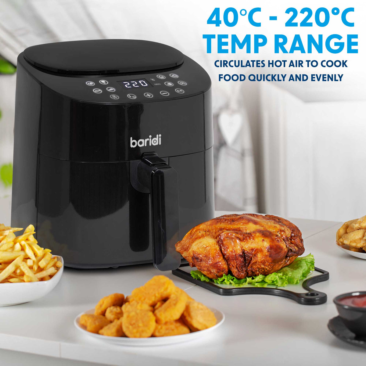 Baridi 3.5L Low Fat Air Fryer with Digital Rapid Air Oil Free