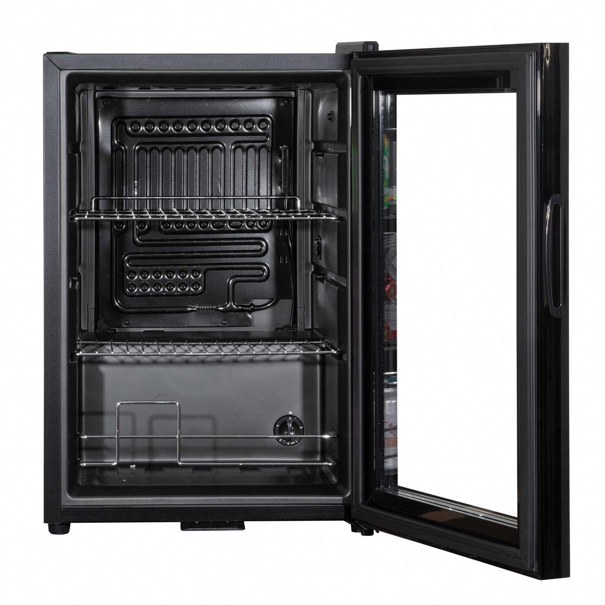 Mini fridge black glass door deals