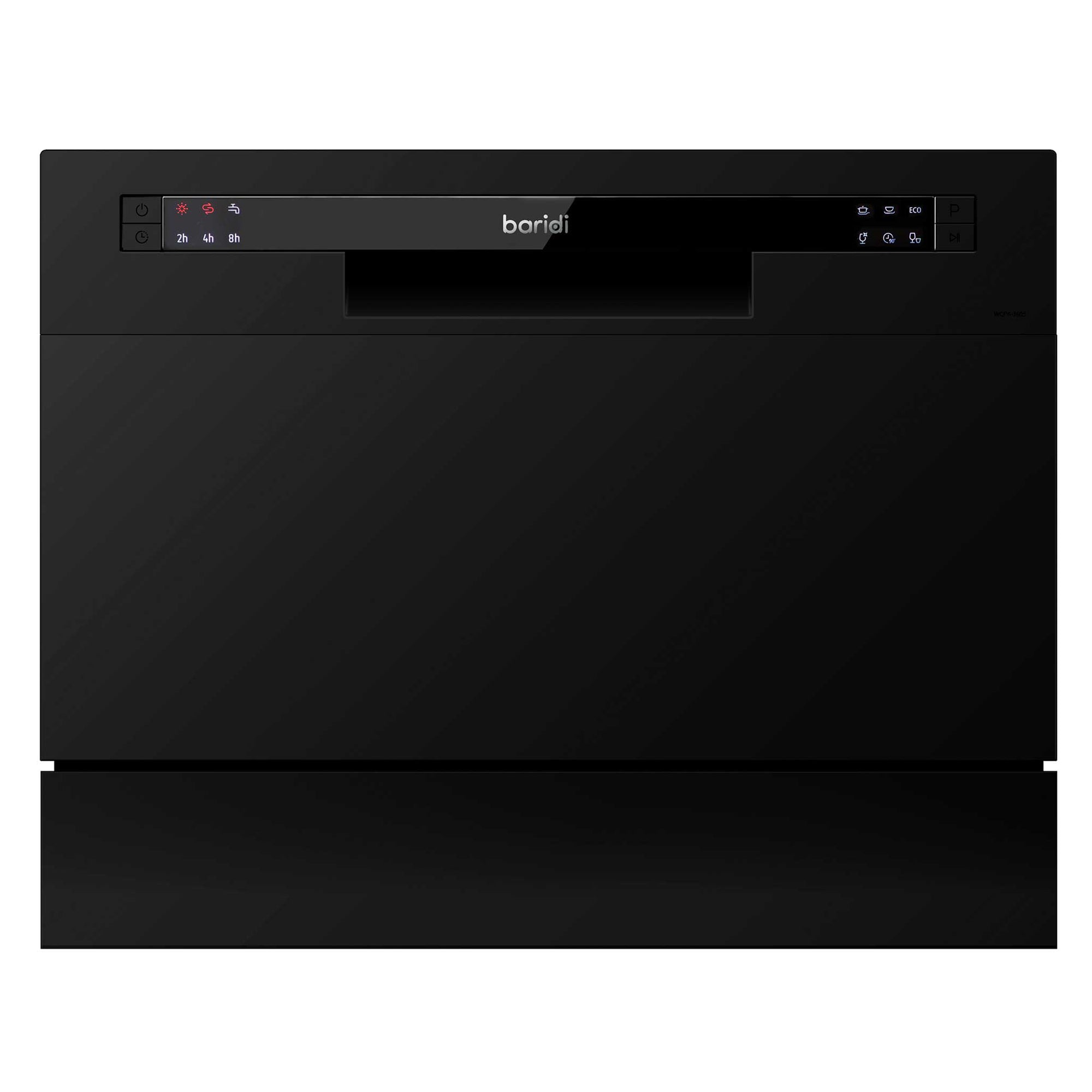 Compact Tabletop Dishwasher 6 Place Settings, 6 Programmes, Low Noise, 6.5L Cycle - Black - DH85 - Dellonda