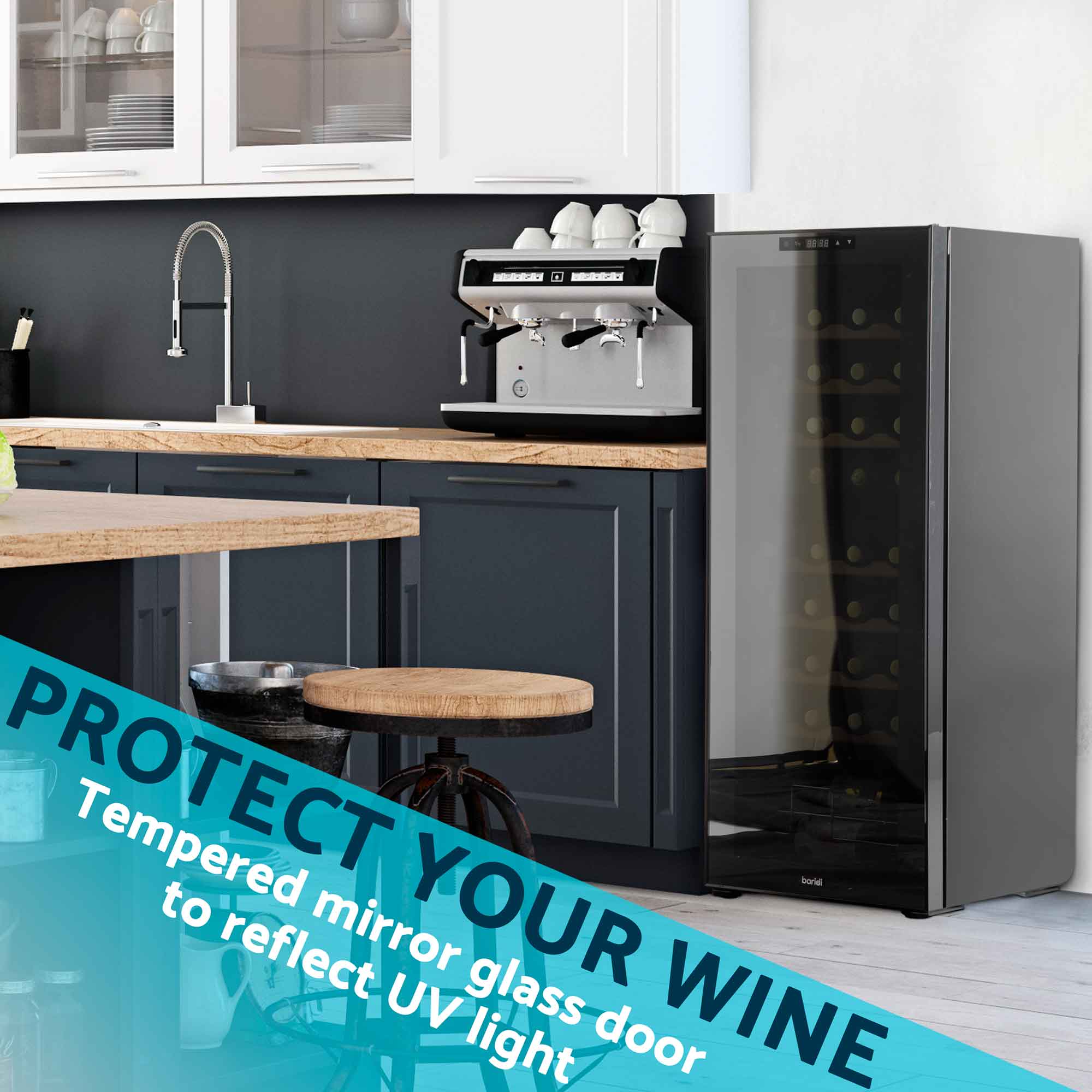 Baridi 36 Bottle Dual Zone Wine Cooler, Fridge, Touch Screen Controls, Wooden Shelves, LED - Black - DH91 - Dellonda