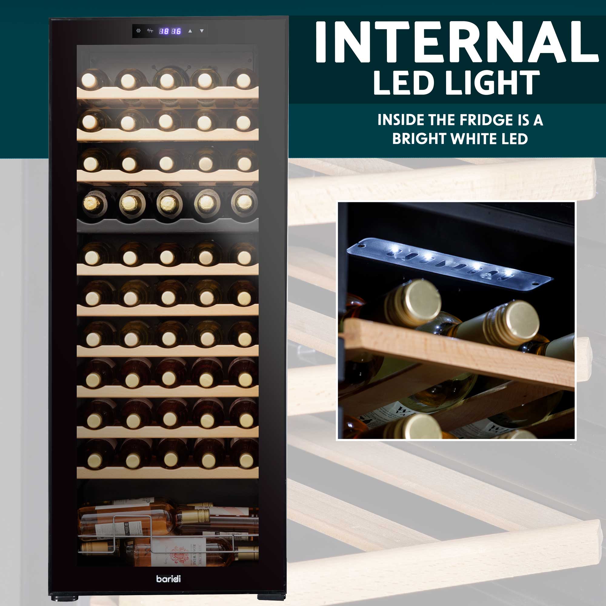 Baridi DH93 Wine Fridges Action shot - internal - light
