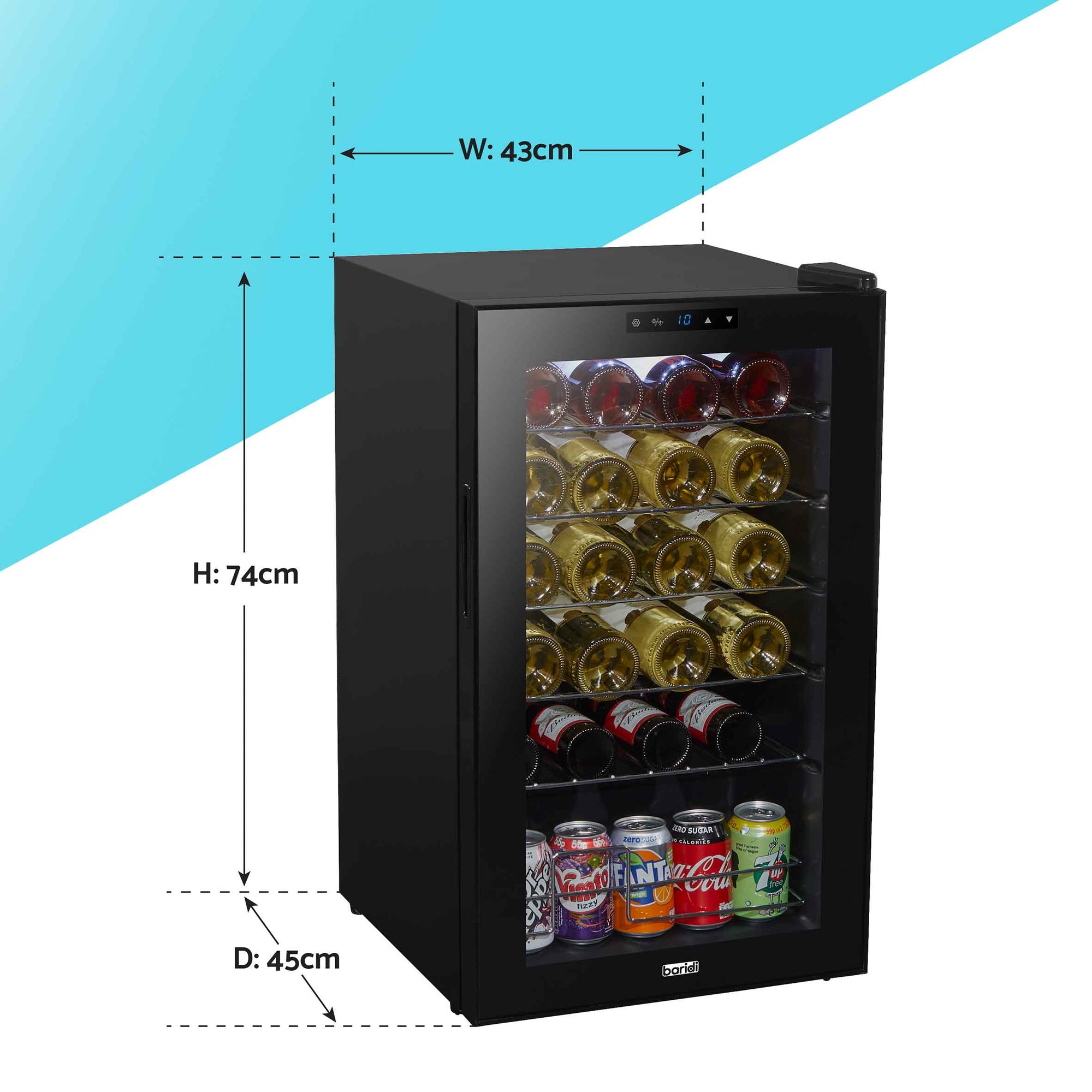 DH9 Baridi 24 Bottle Wine Cooler/Fridge, Digital Touch Screen