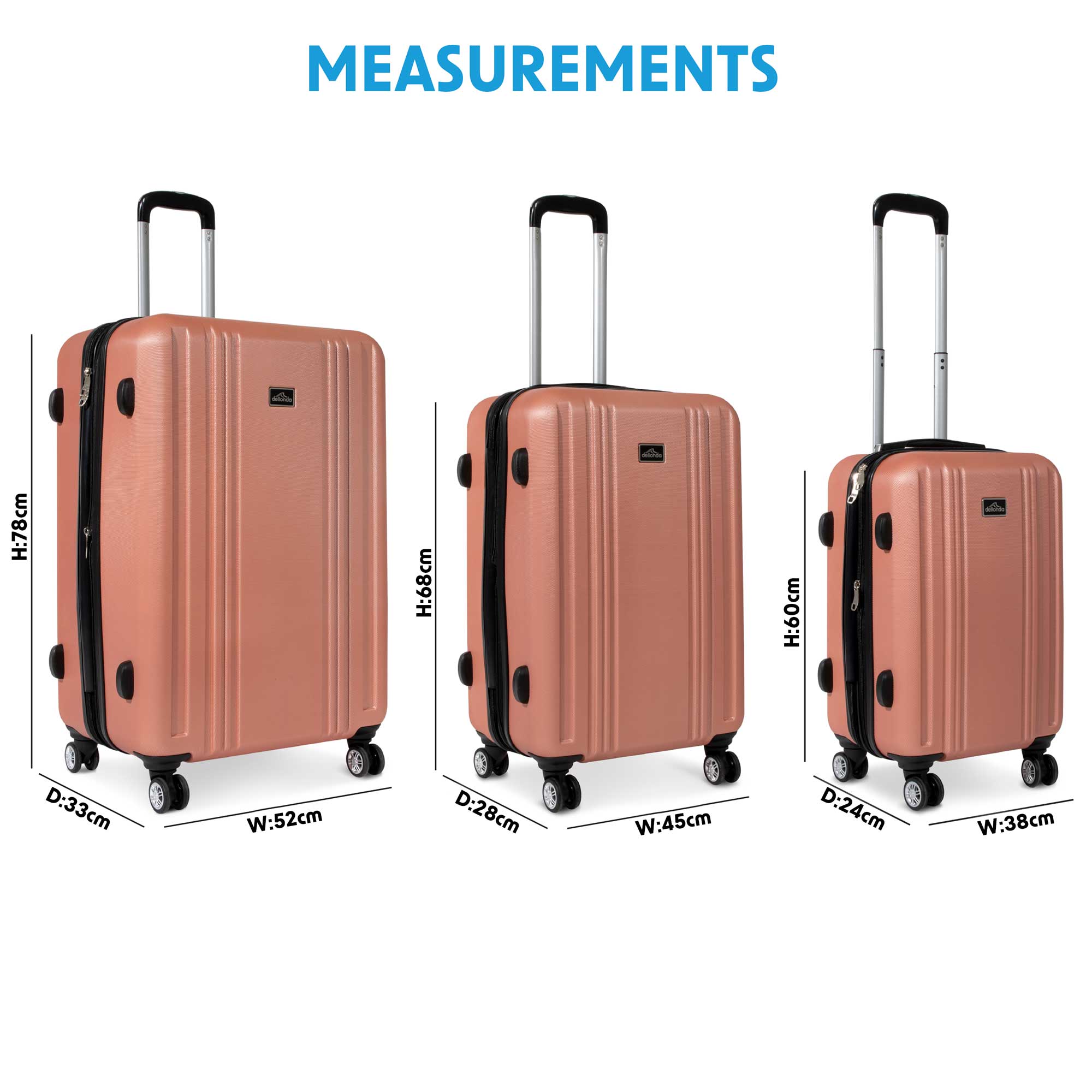 3 Piece Lightweight Luggage Suitcase Trolley Set ABS TSA Lock Rose G