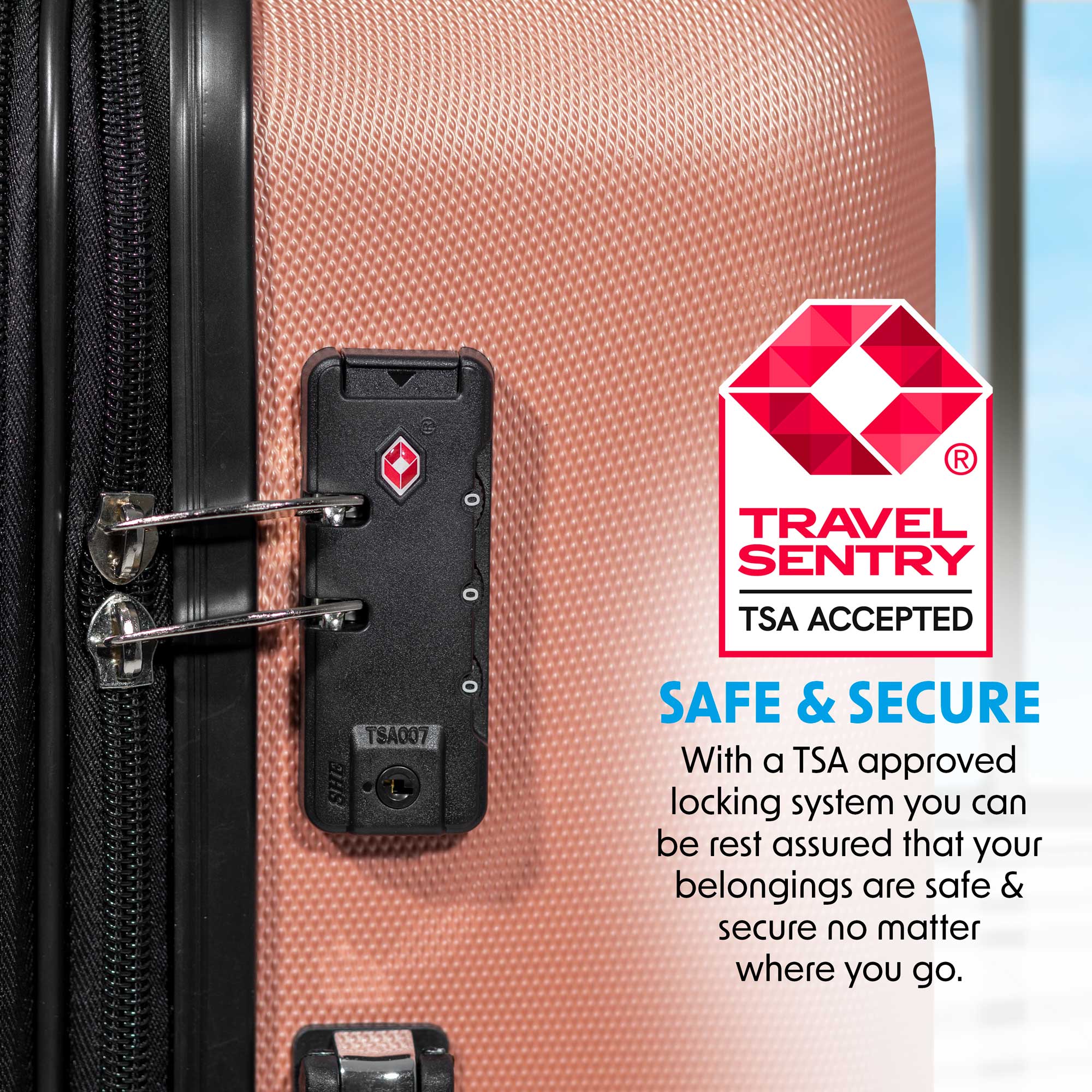 3 Piece Lightweight Luggage Suitcase Trolley Set ABS TSA Lock Rose G