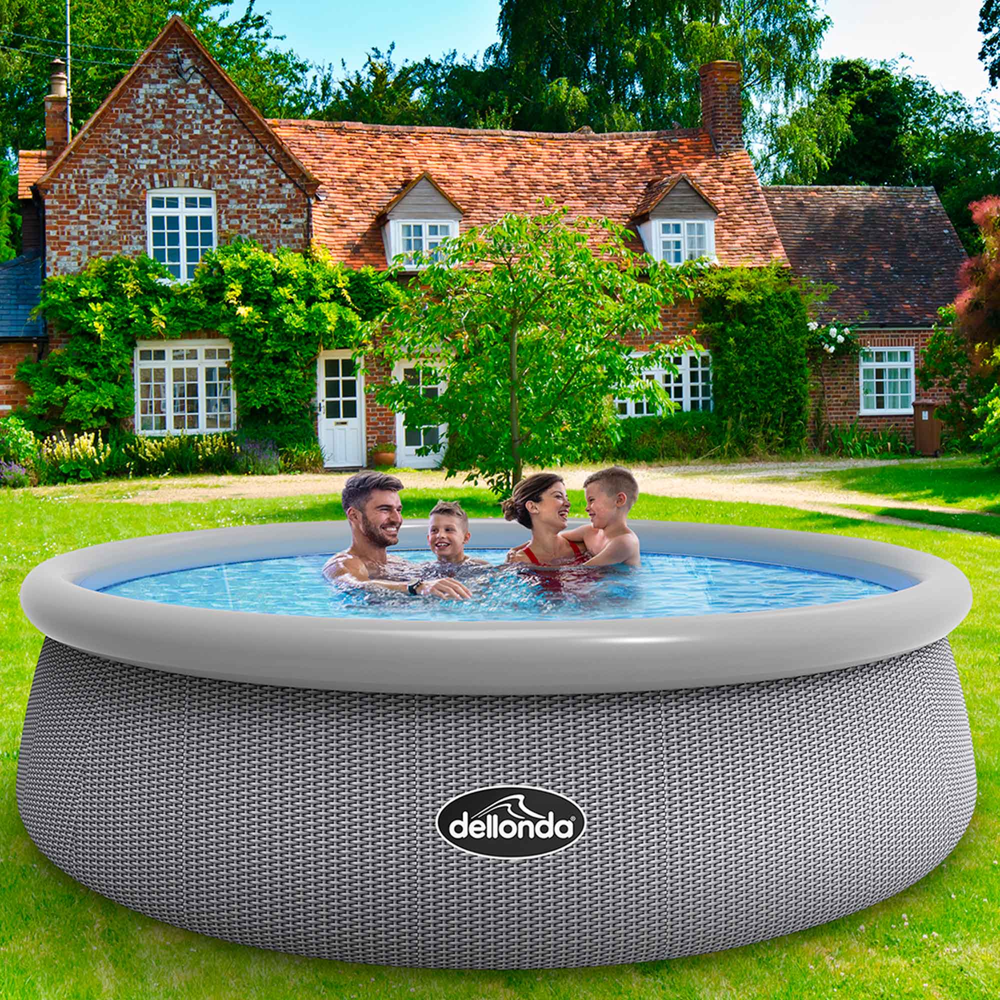 15ft Inflatable Swimming Pool Round with Accessories - Grey Rattan - D