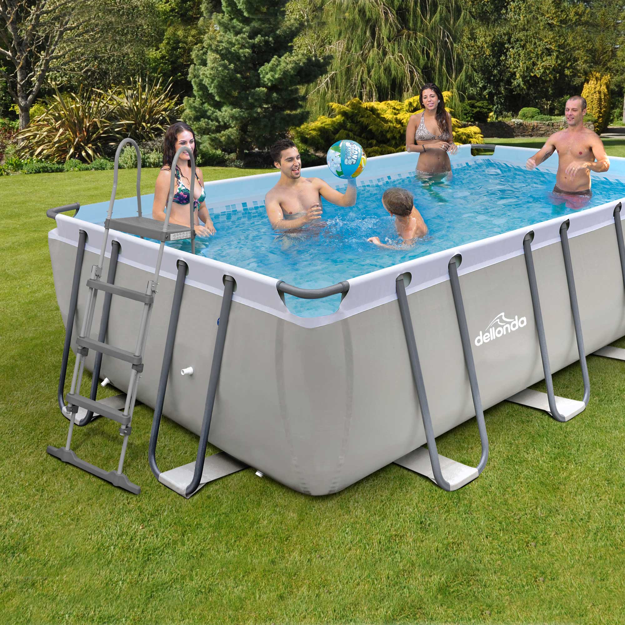 18ft Deluxe Steel Frame Swimming Pool, Rectangular with Filter Pump - DL22 - Dellonda