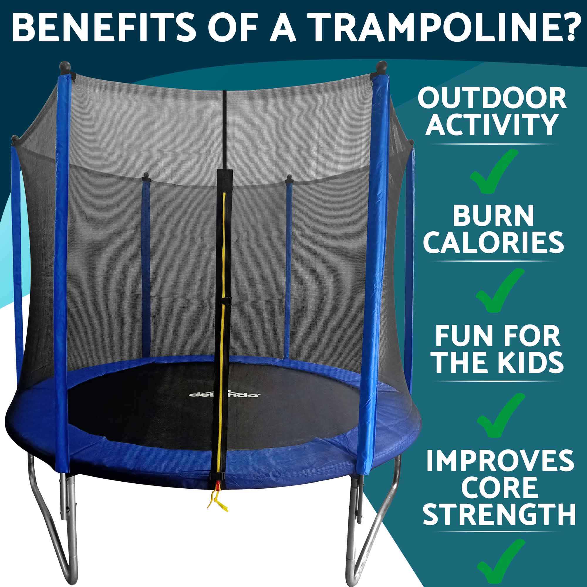 8ft Heavy-Duty Outdoor Trampoline For Kids with Safety Enclosure Net - DL67 - Dellonda