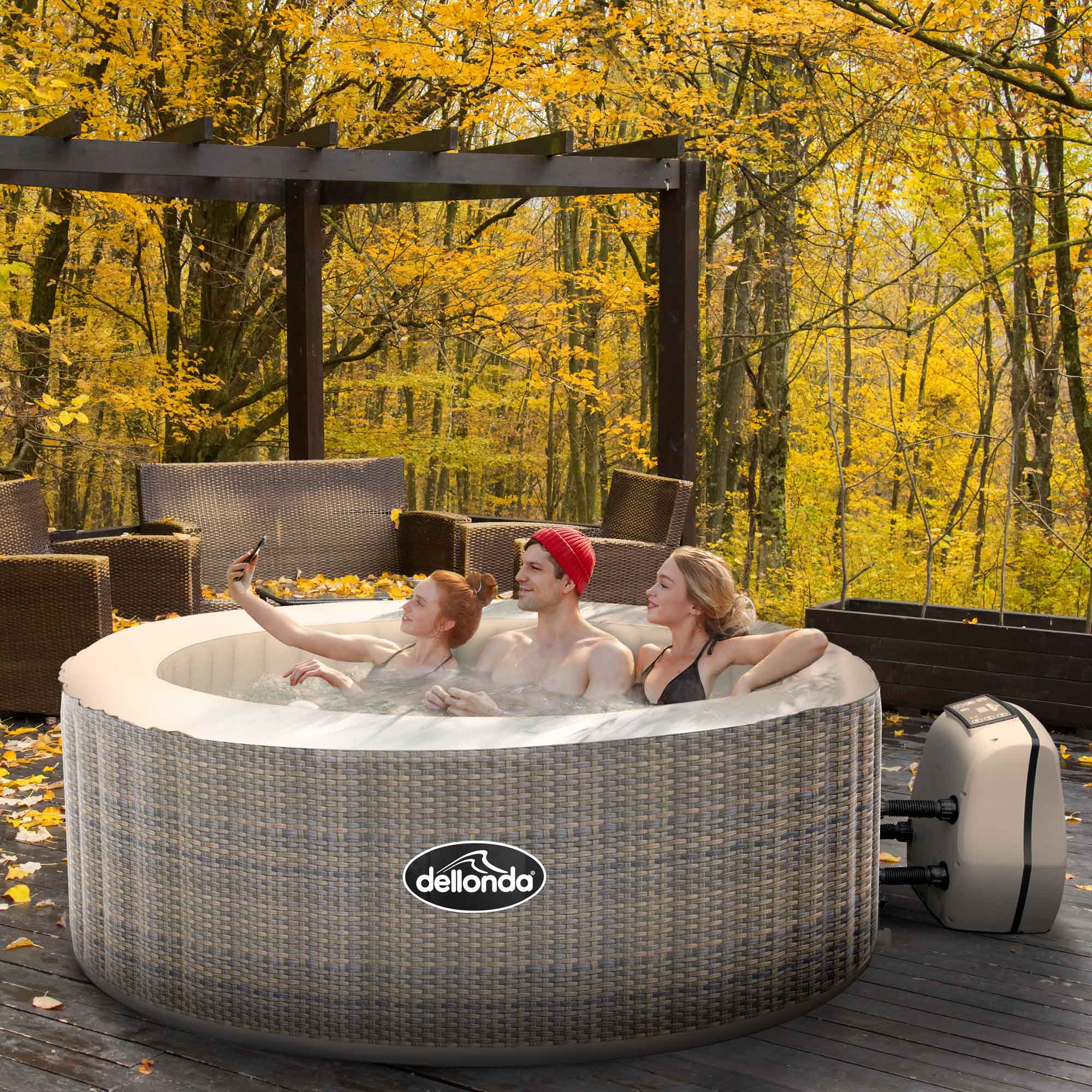 4-6 Person Inflatable Hot Tub Spa with Smart Pump - Rattan Effect - DL91 - Dellonda
