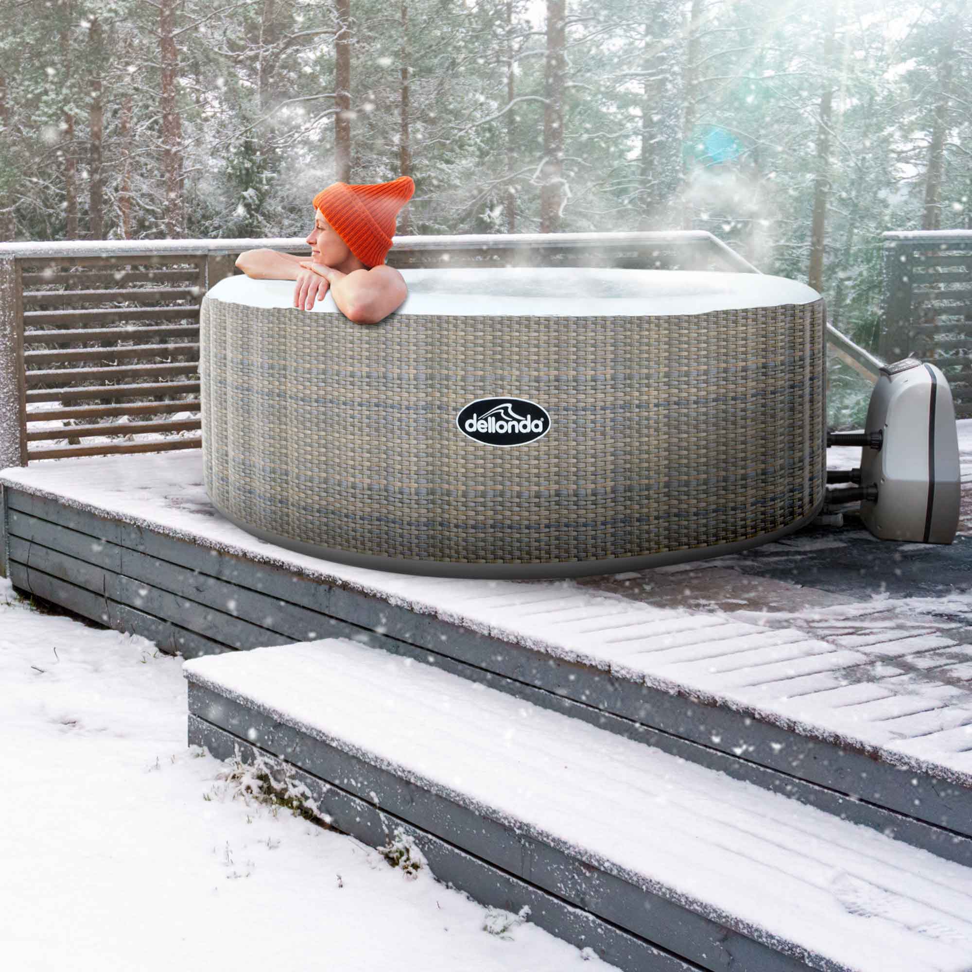 4-6 Person Inflatable Hot Tub Spa with Smart Pump - Rattan Effect - DL91 - Dellonda